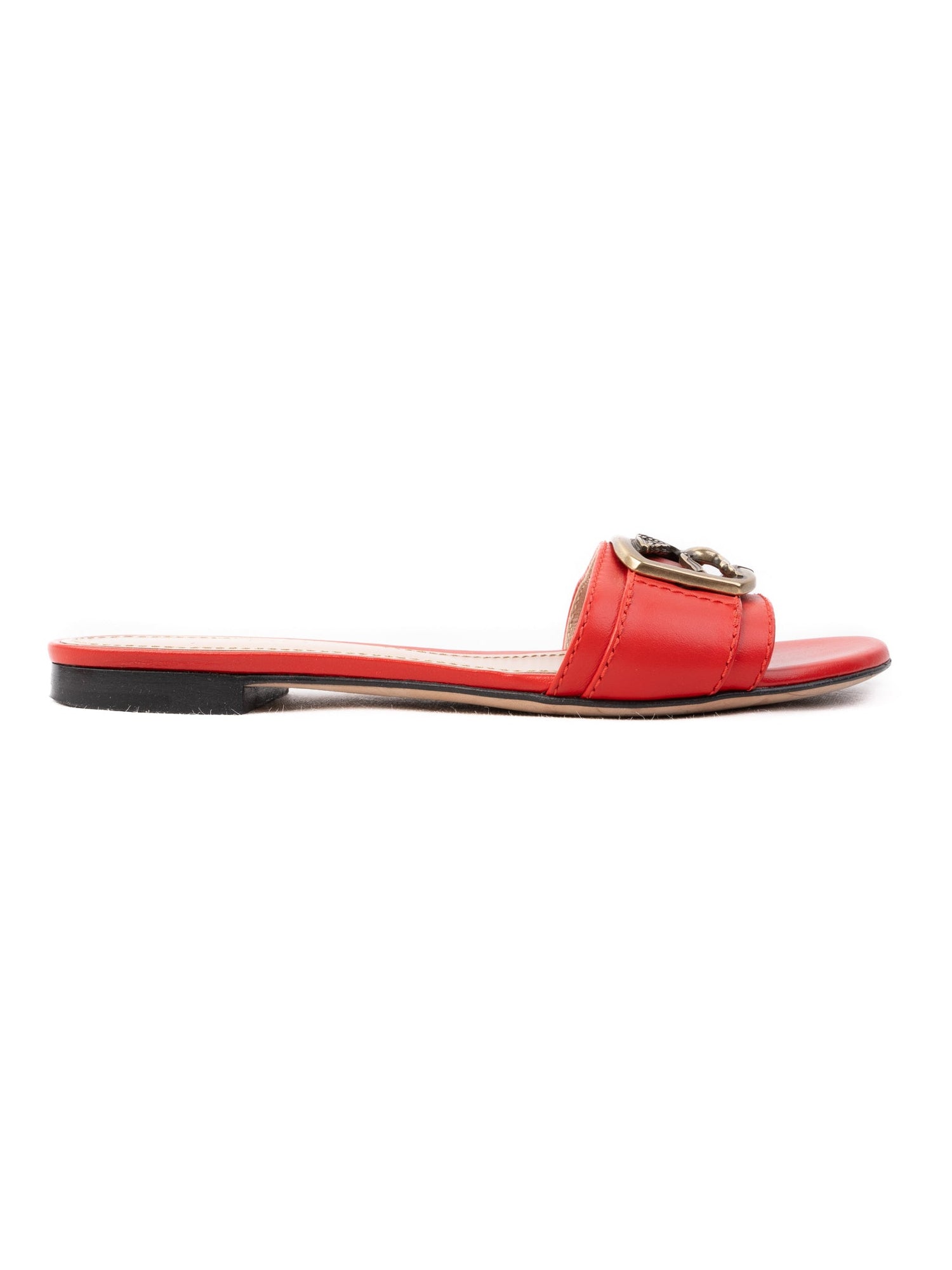 Good Etro Red Leather Slide Sandals Size 37 with Emblem