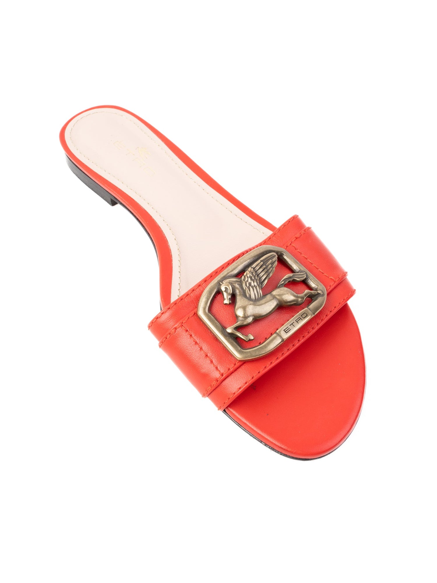 Good Etro Red Leather Slide Sandals Size 37 with Emblem