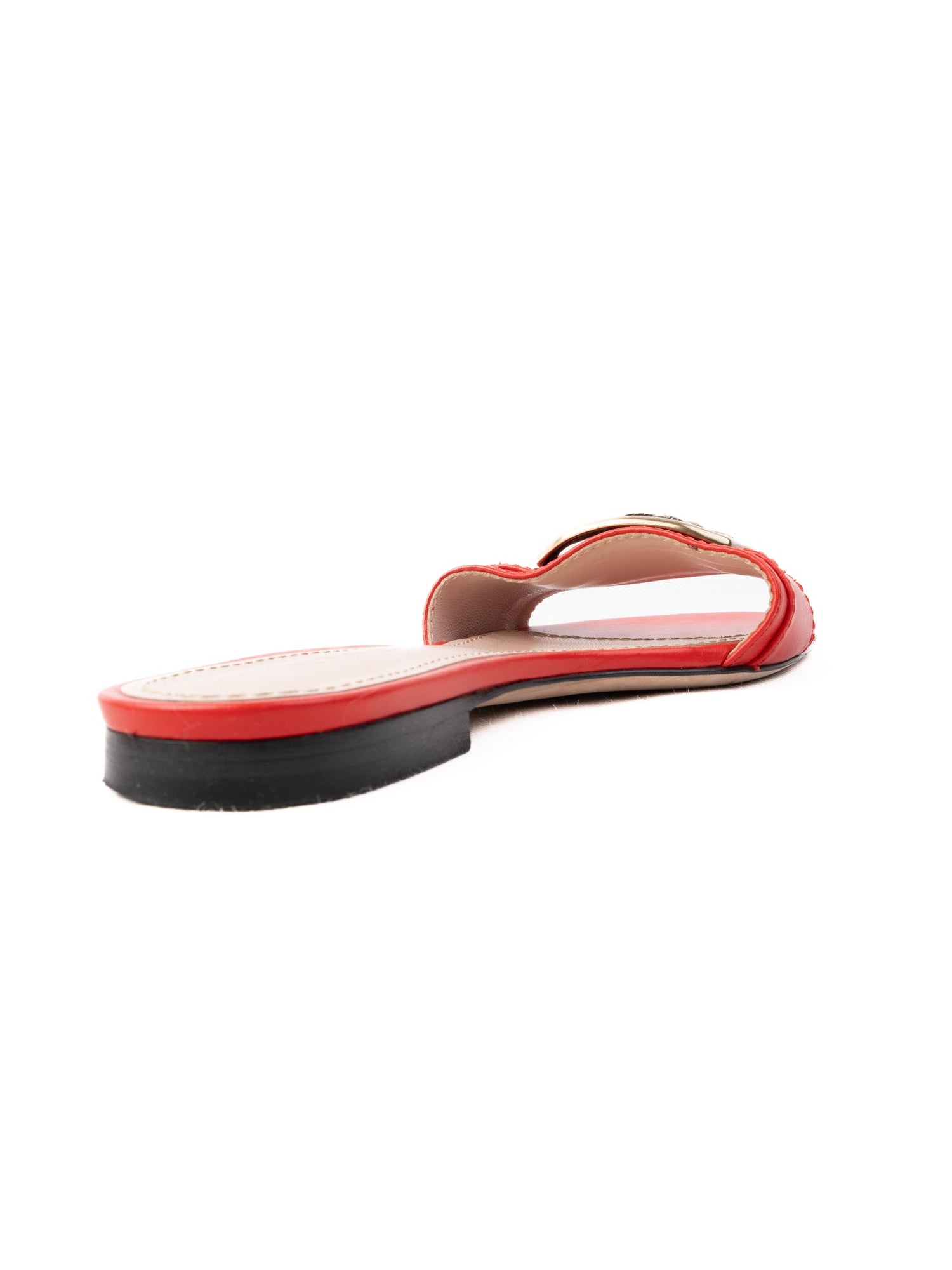 Good Etro Red Leather Slide Sandals Size 37 with Emblem
