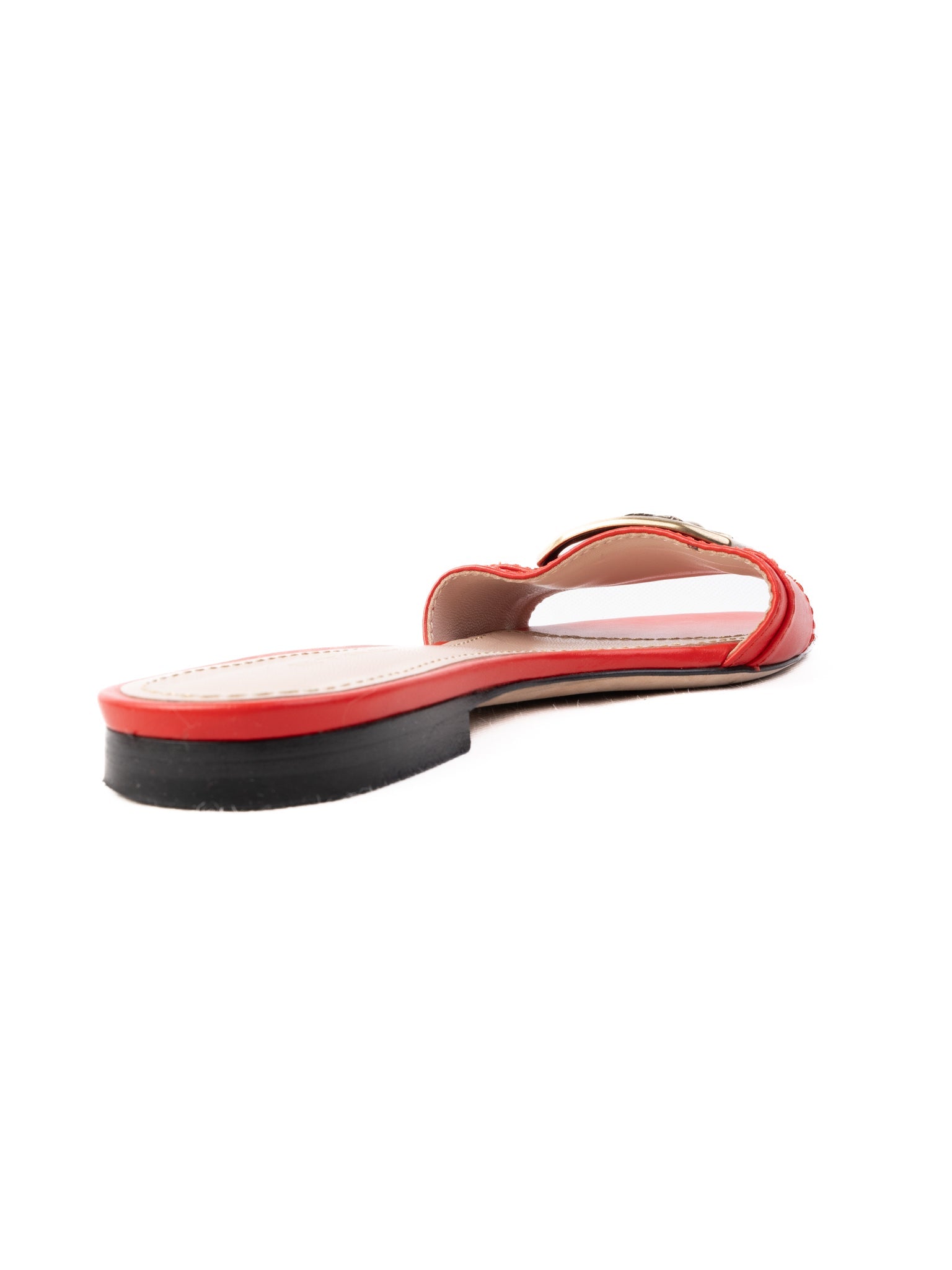 Good Etro Red Leather Slide Sandals Size 37 with Emblem