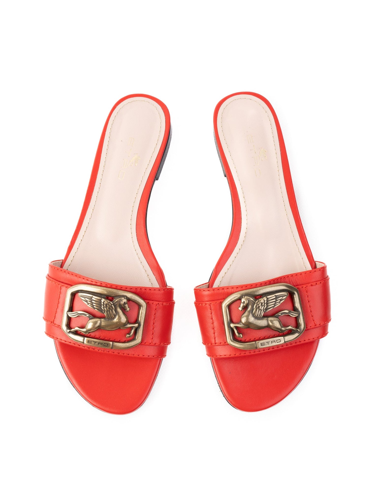Good Etro Red Leather Slide Sandals Size 37 with Emblem