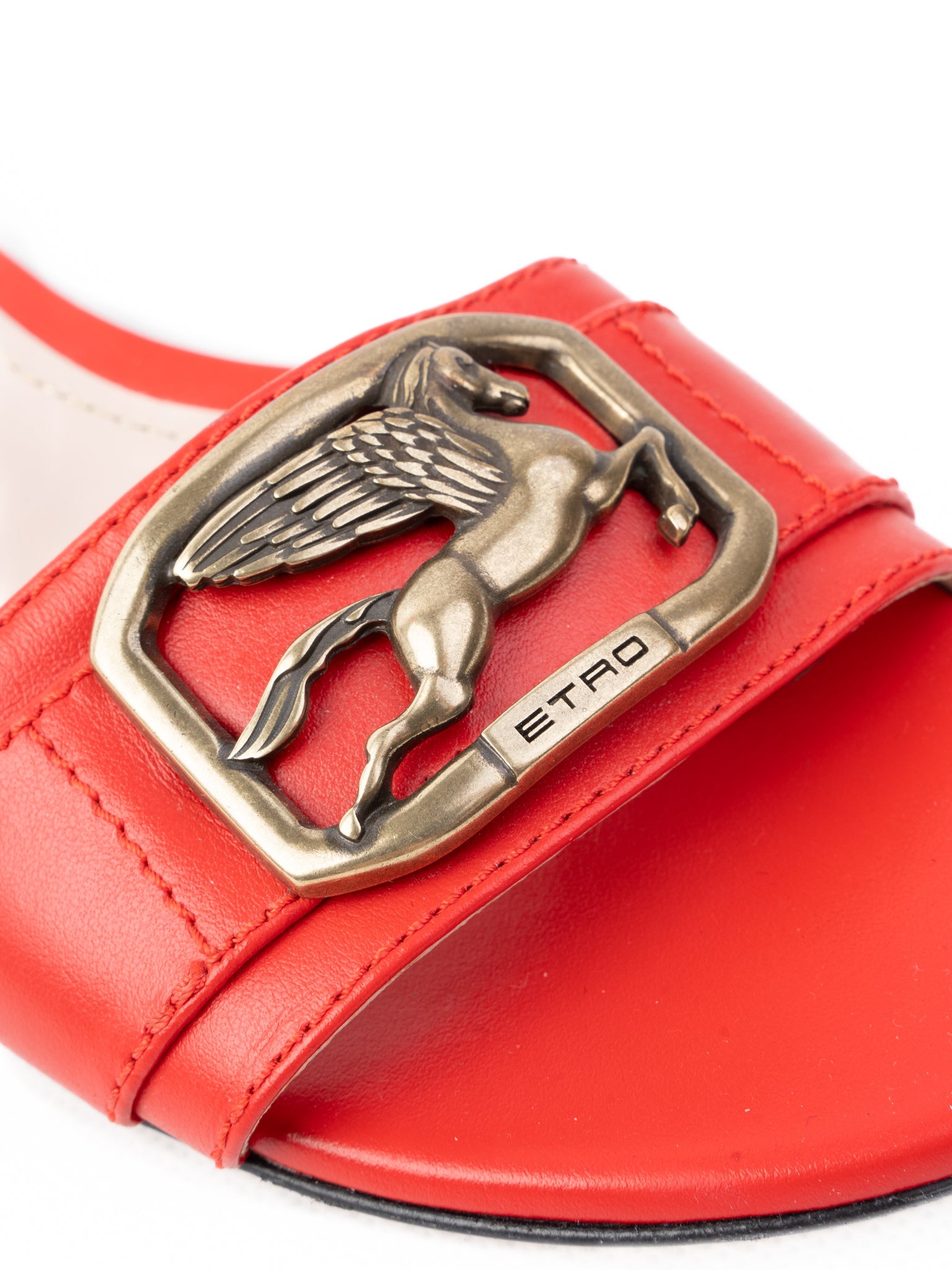Good Etro Red Leather Slide Sandals Size 37 with Emblem
