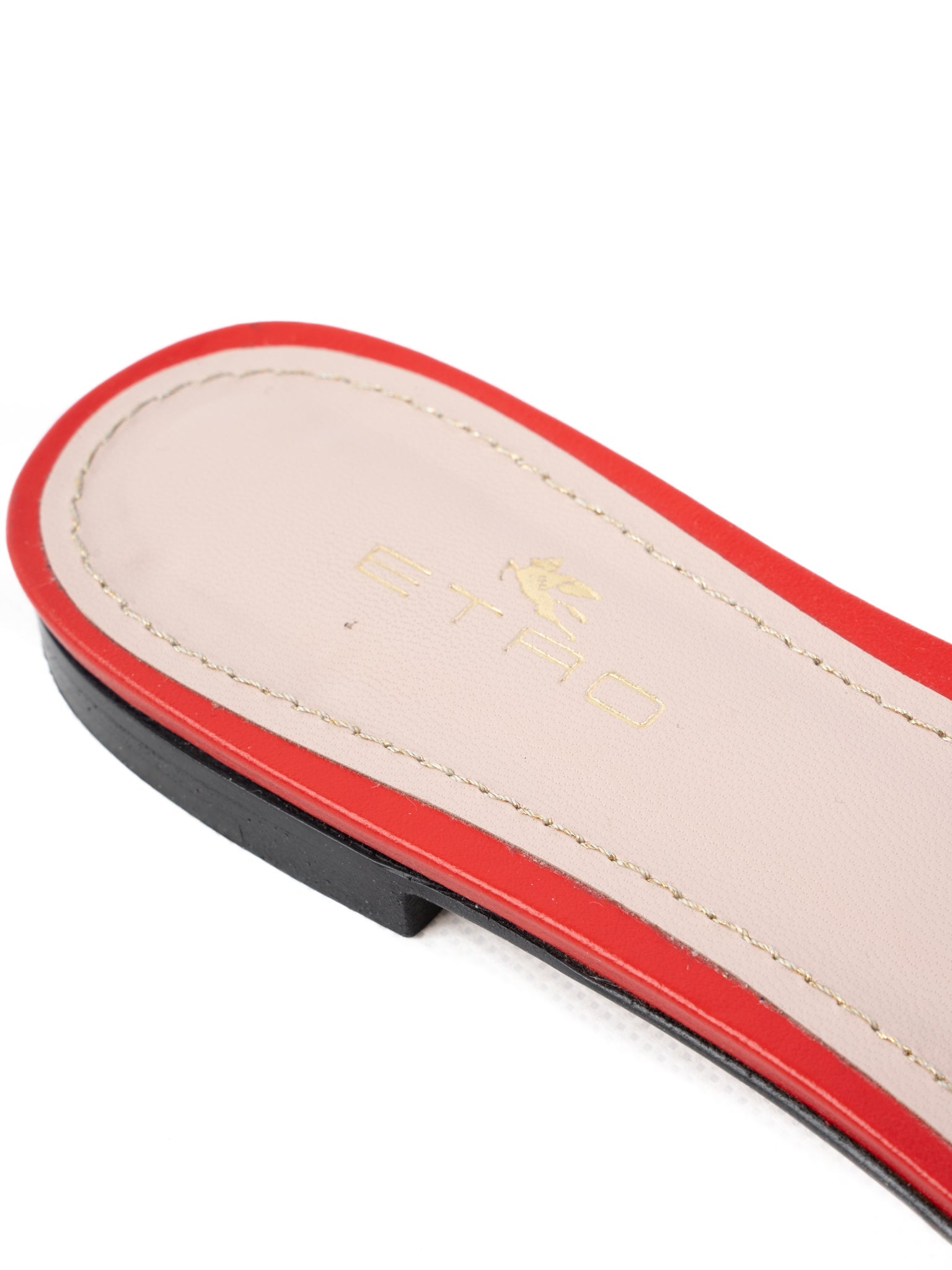 Good Etro Red Leather Slide Sandals Size 37 with Emblem