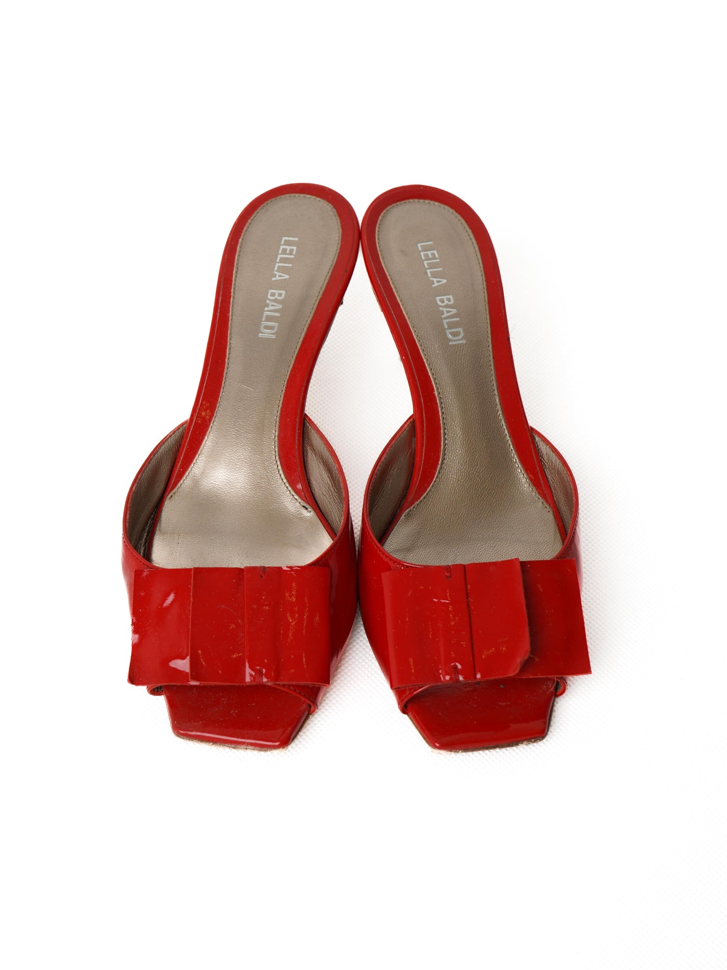 Good Condition Lella Baldi Red Leather High-Heeled Mules Size 37