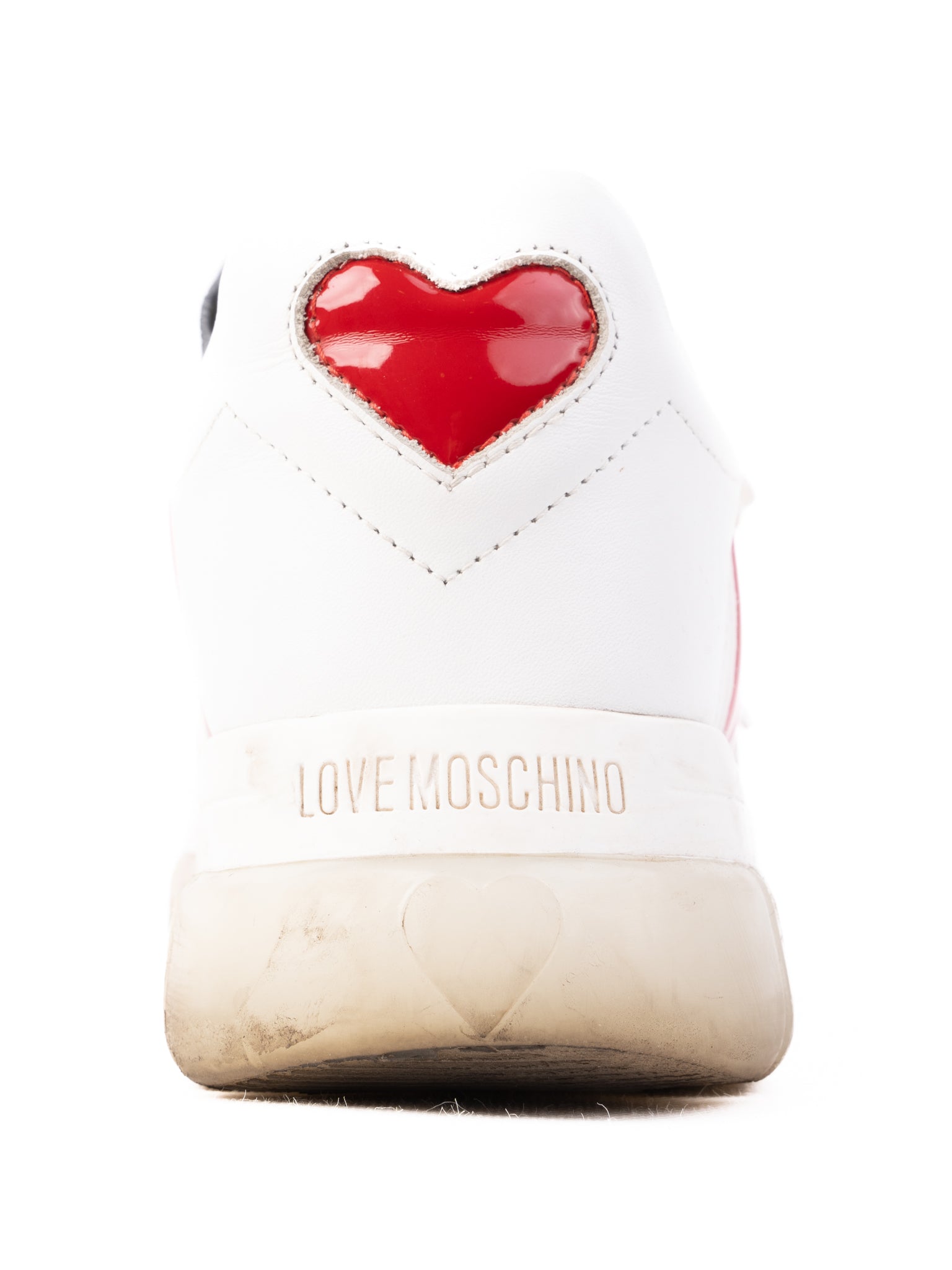 Excellent Love Moschino White Leather Sneakers with Red Accents