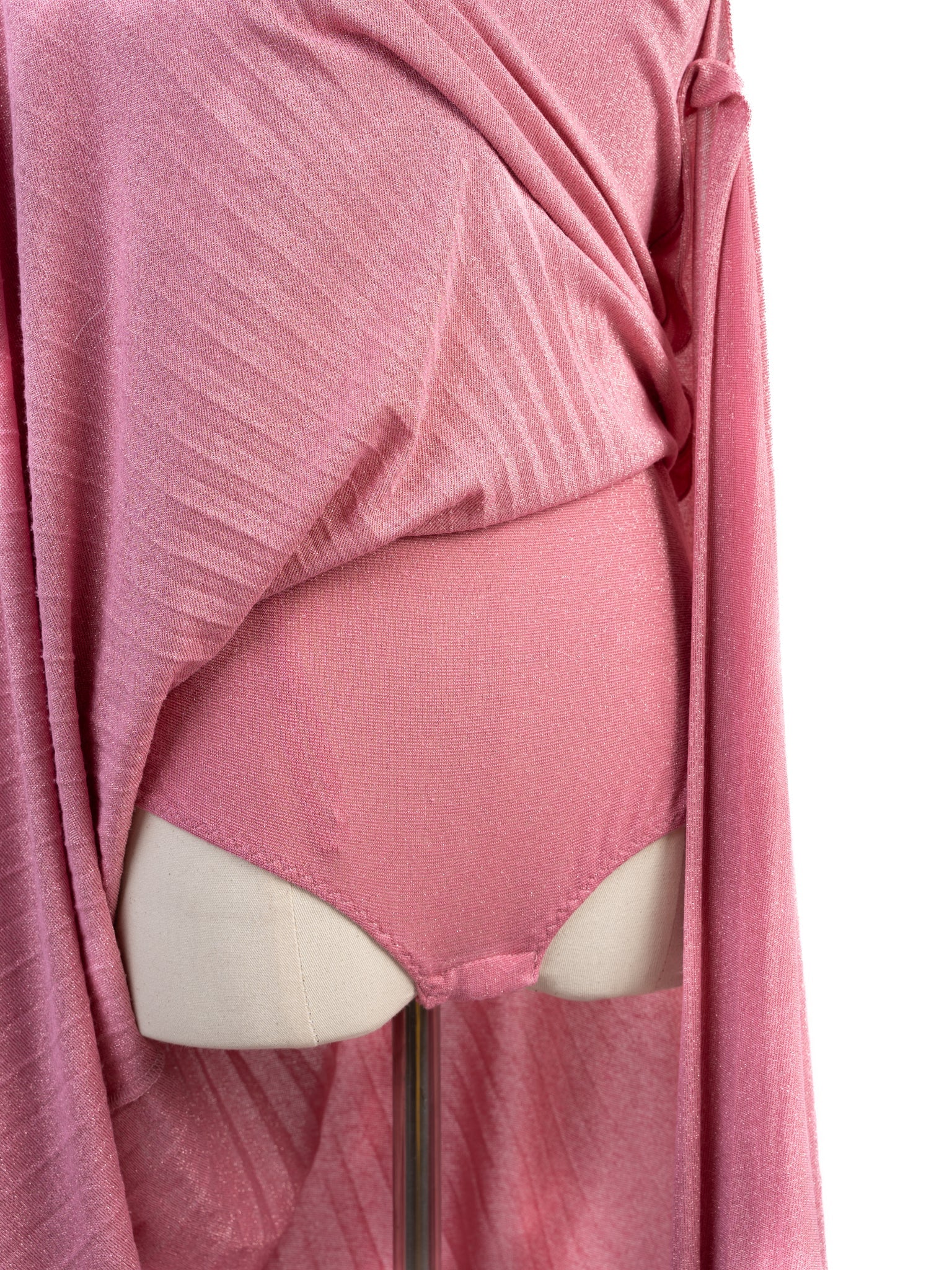 Excellent Elisabetta Franchi Pink Evening Gown with V-Neck & Asymmetric Sleeves