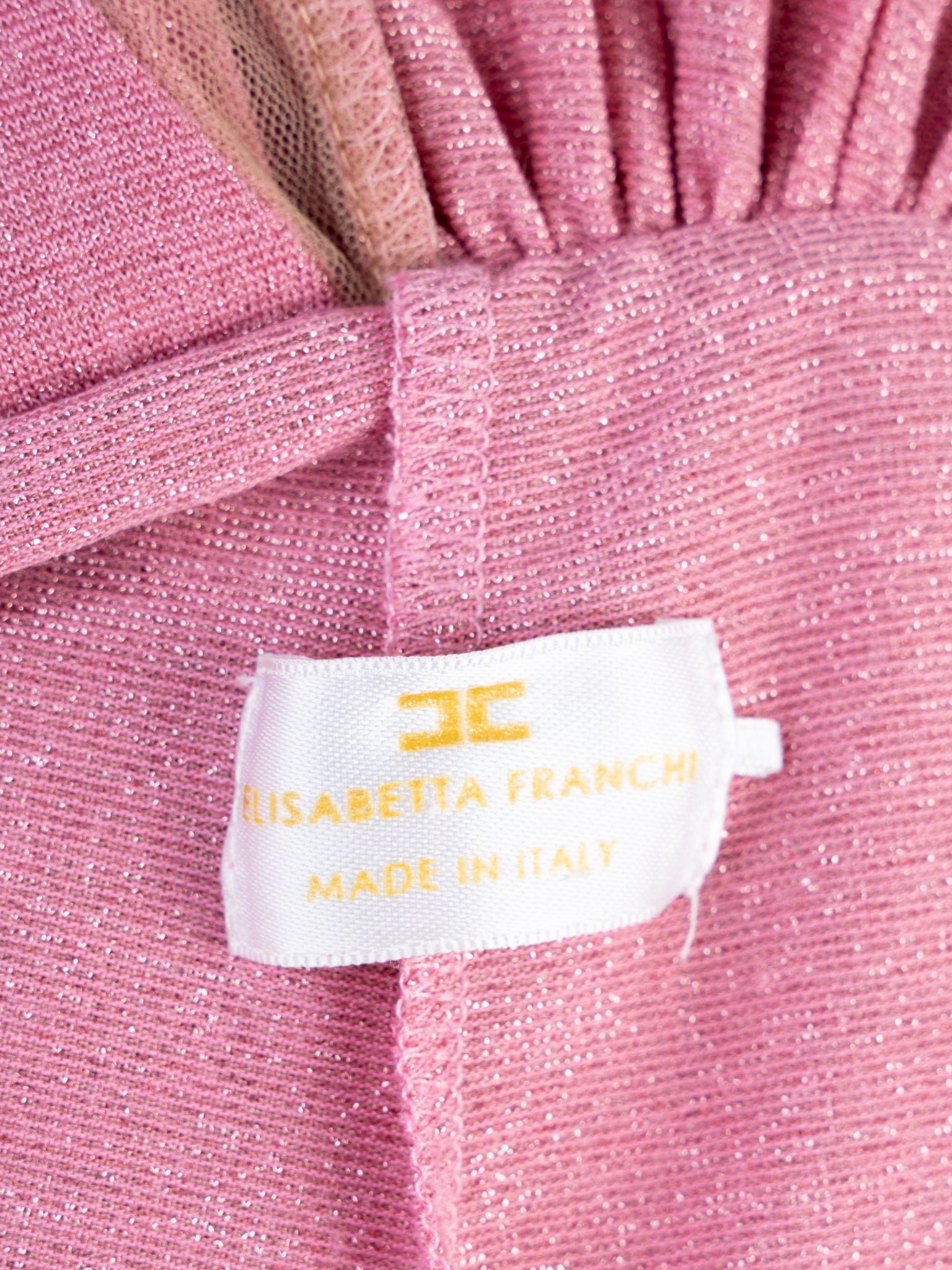 Excellent Elisabetta Franchi Pink Evening Gown with V-Neck & Asymmetric Sleeves