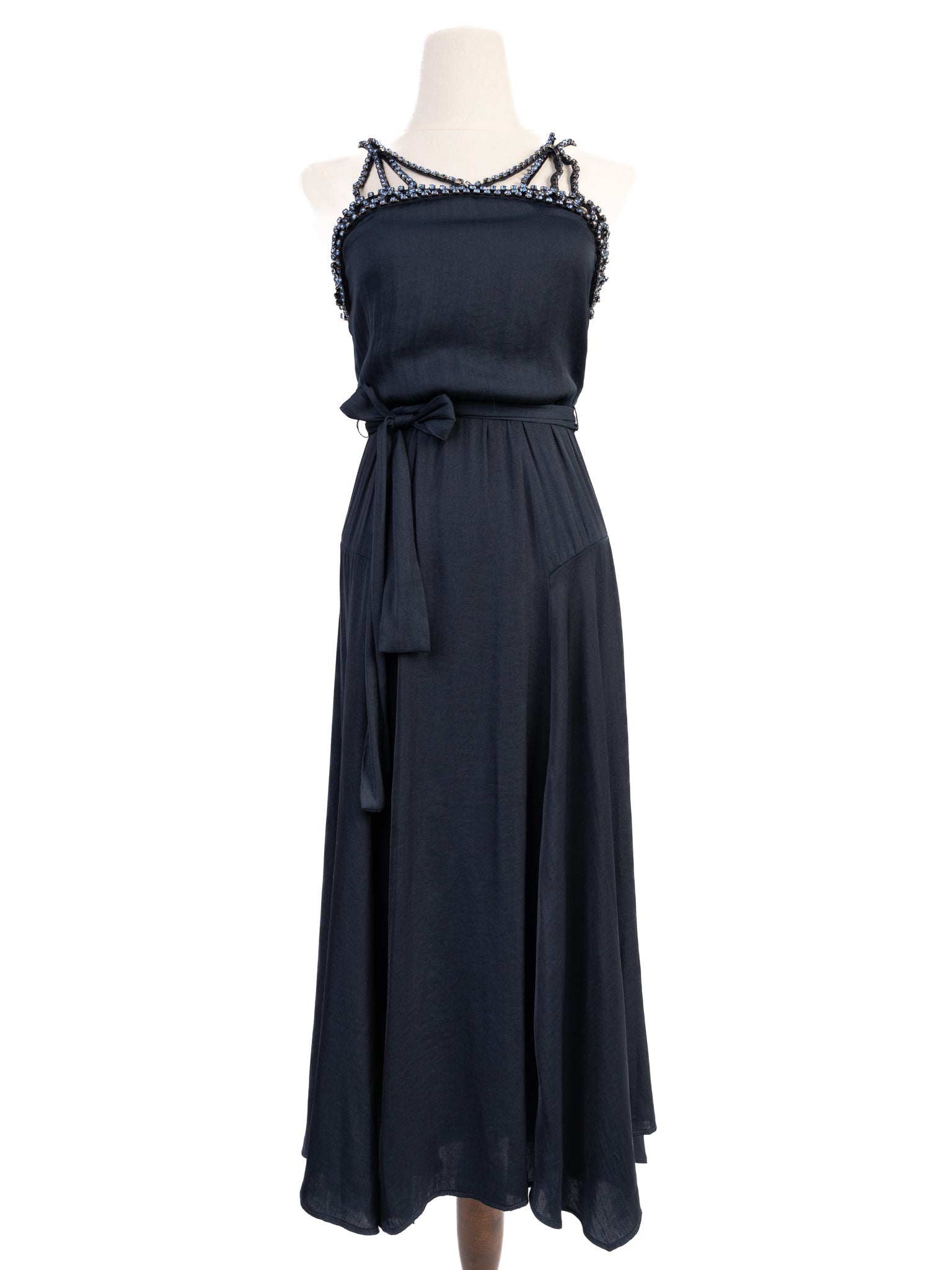 Excellent Maje Black Silk Sleeveless Dress Size S with Bead Detailing