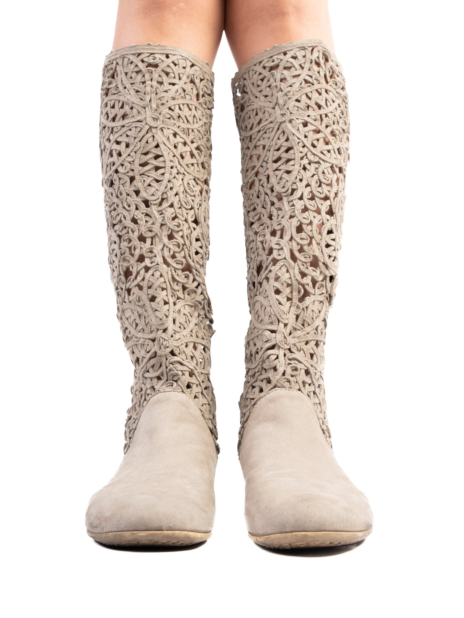 Excellent Greymer Gray Nubuck Knee-High Boots Unique Design