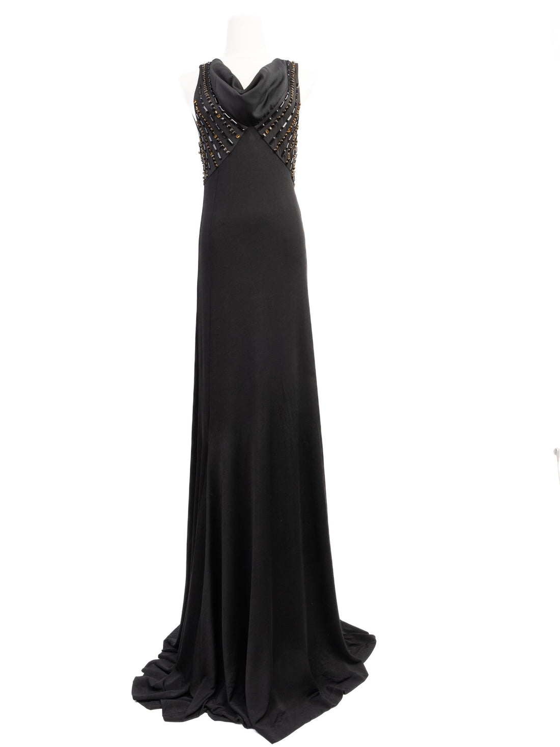 Excellent Pierre Cardin Black Viscose Gown Size XS with Embellishments