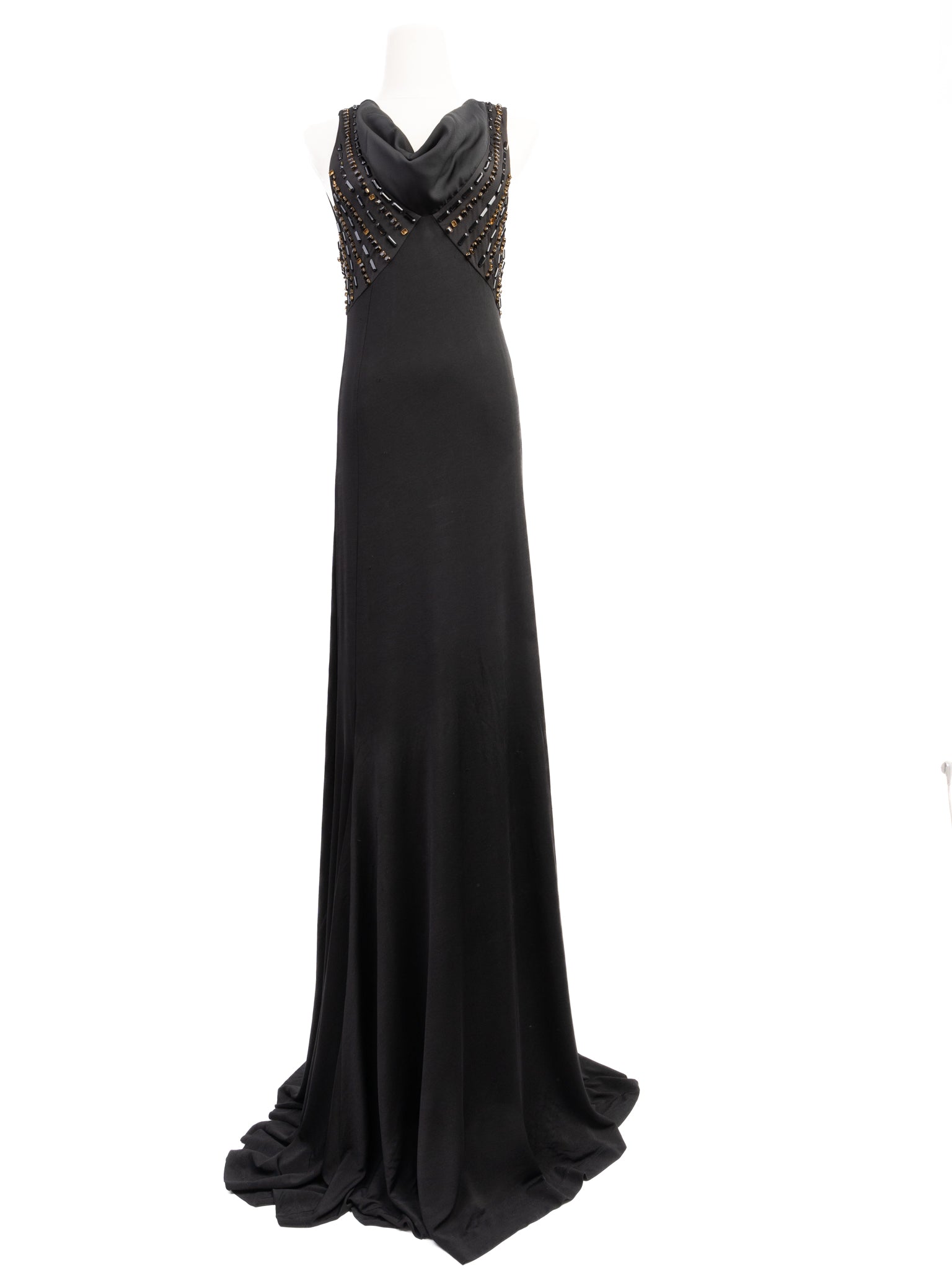 Excellent Pierre Cardin Black Viscose Gown Size XS with Embellishments