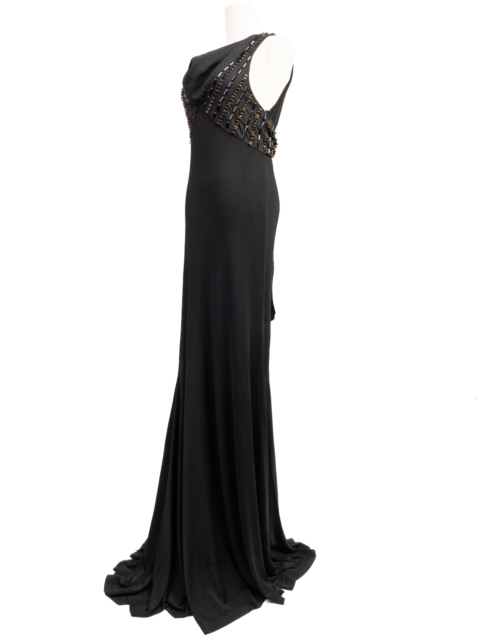 Excellent Pierre Cardin Black Viscose Gown Size XS with Embellishments