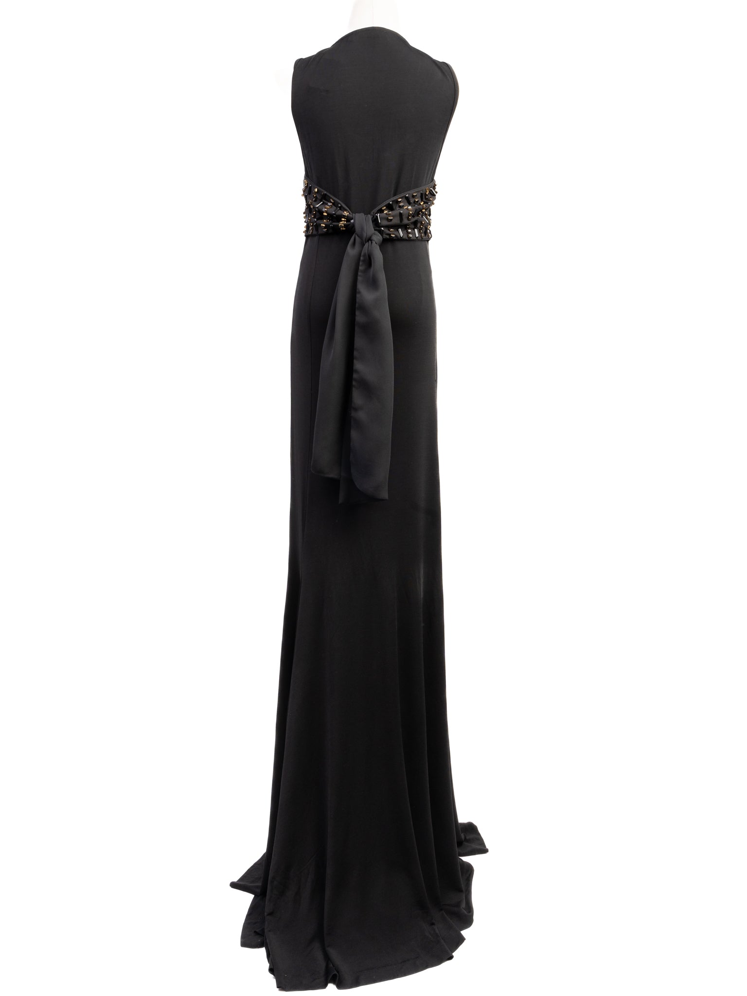 Excellent Pierre Cardin Black Viscose Gown Size XS with Embellishments