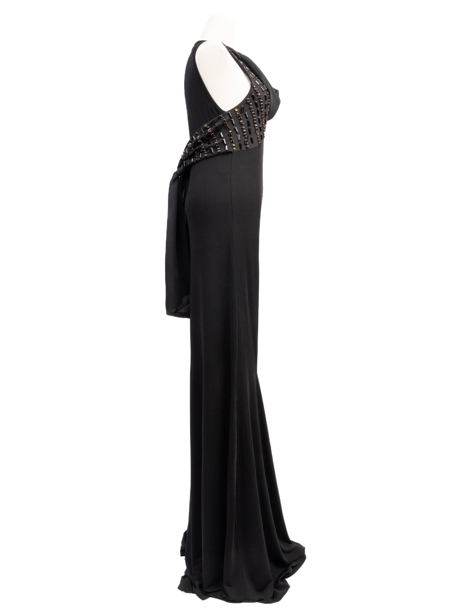 Excellent Pierre Cardin Black Viscose Gown Size XS with Embellishments