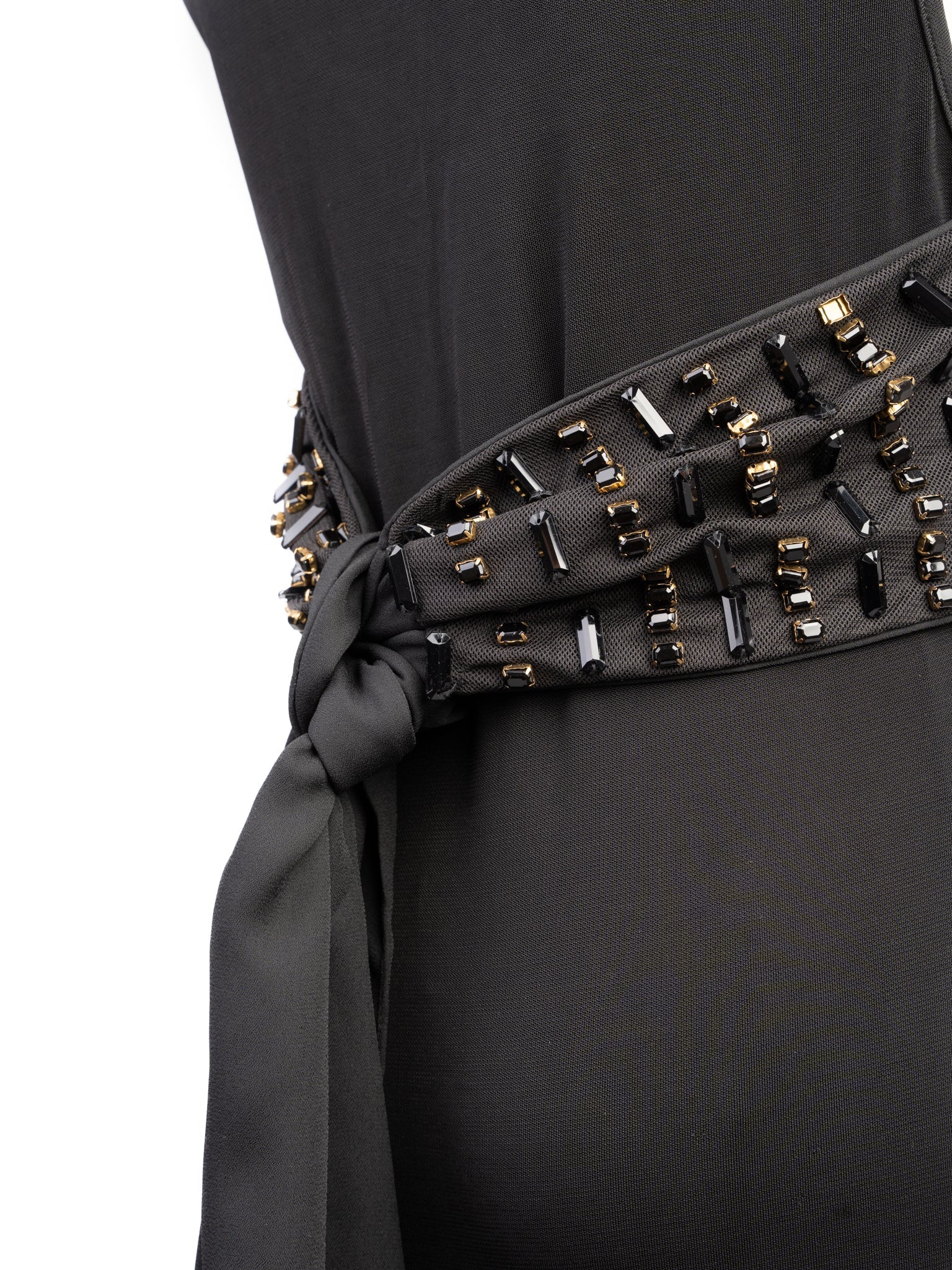 Excellent Pierre Cardin Black Viscose Gown Size XS with Embellishments