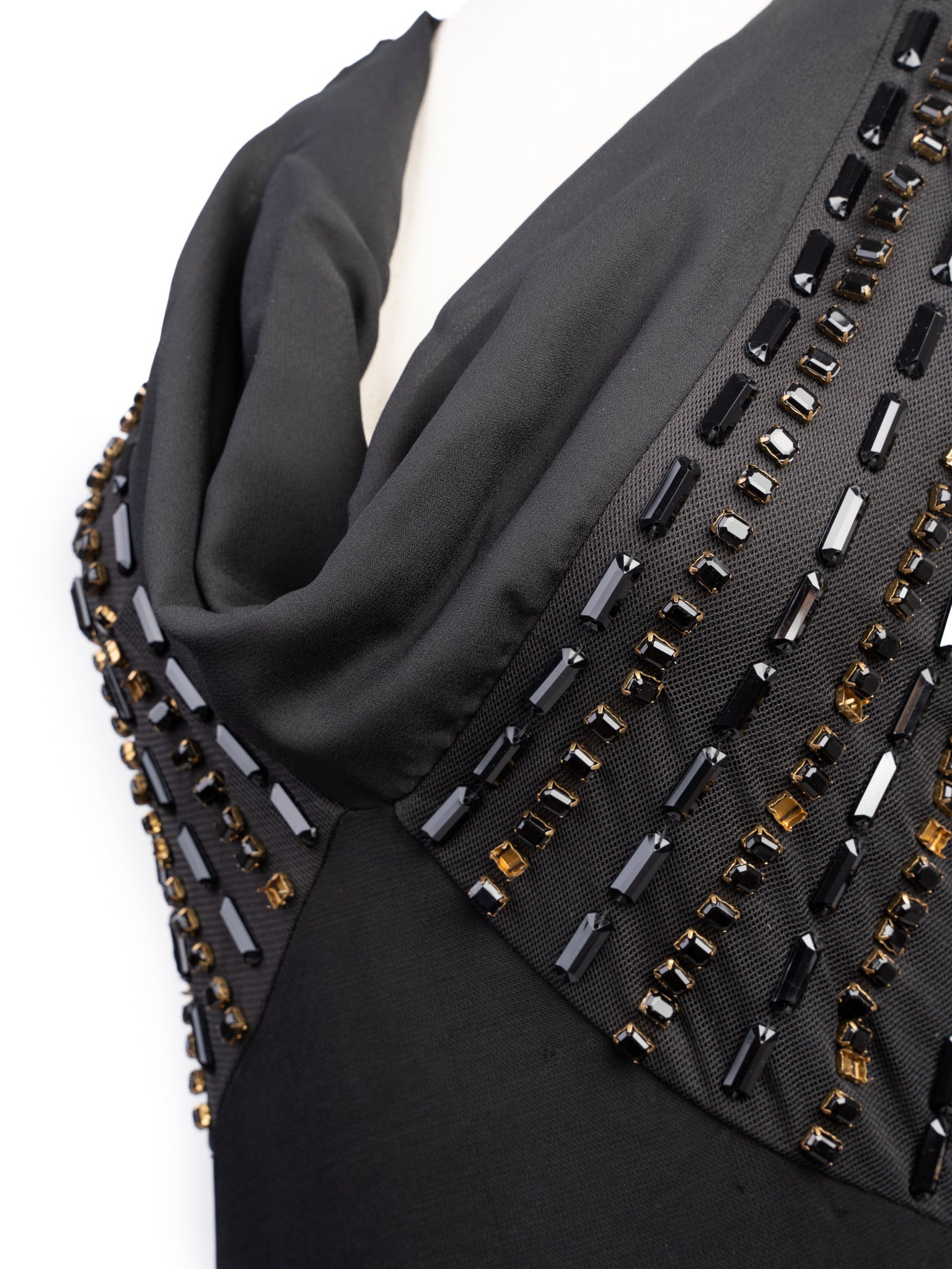 Excellent Pierre Cardin Black Viscose Gown Size XS with Embellishments