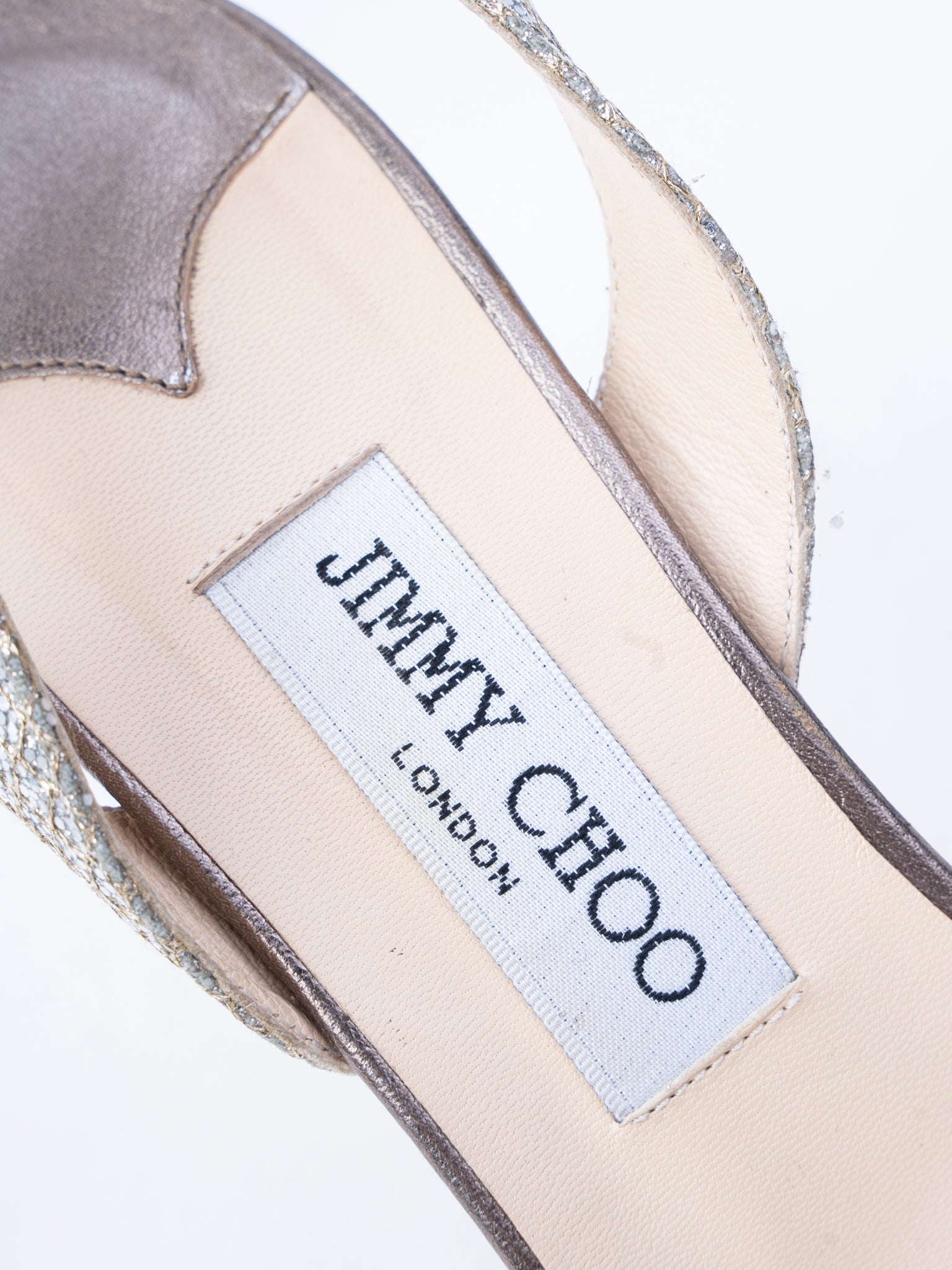 Good Jimmy Choo Gray Fabric High-Heeled Sandals with Glittery Straps