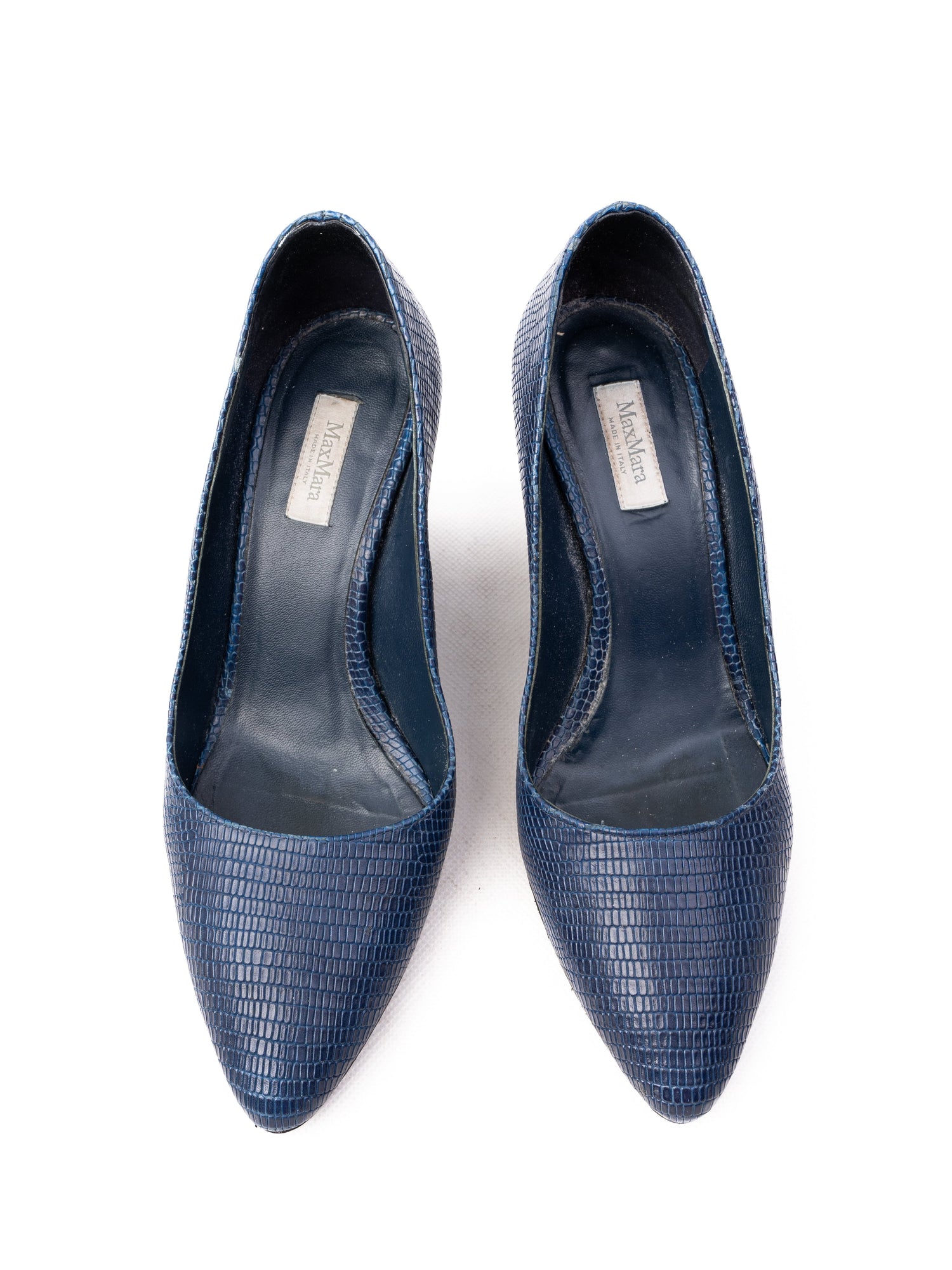 Excellent Max Mara Blue Leather High Heels Chunky Block Heel