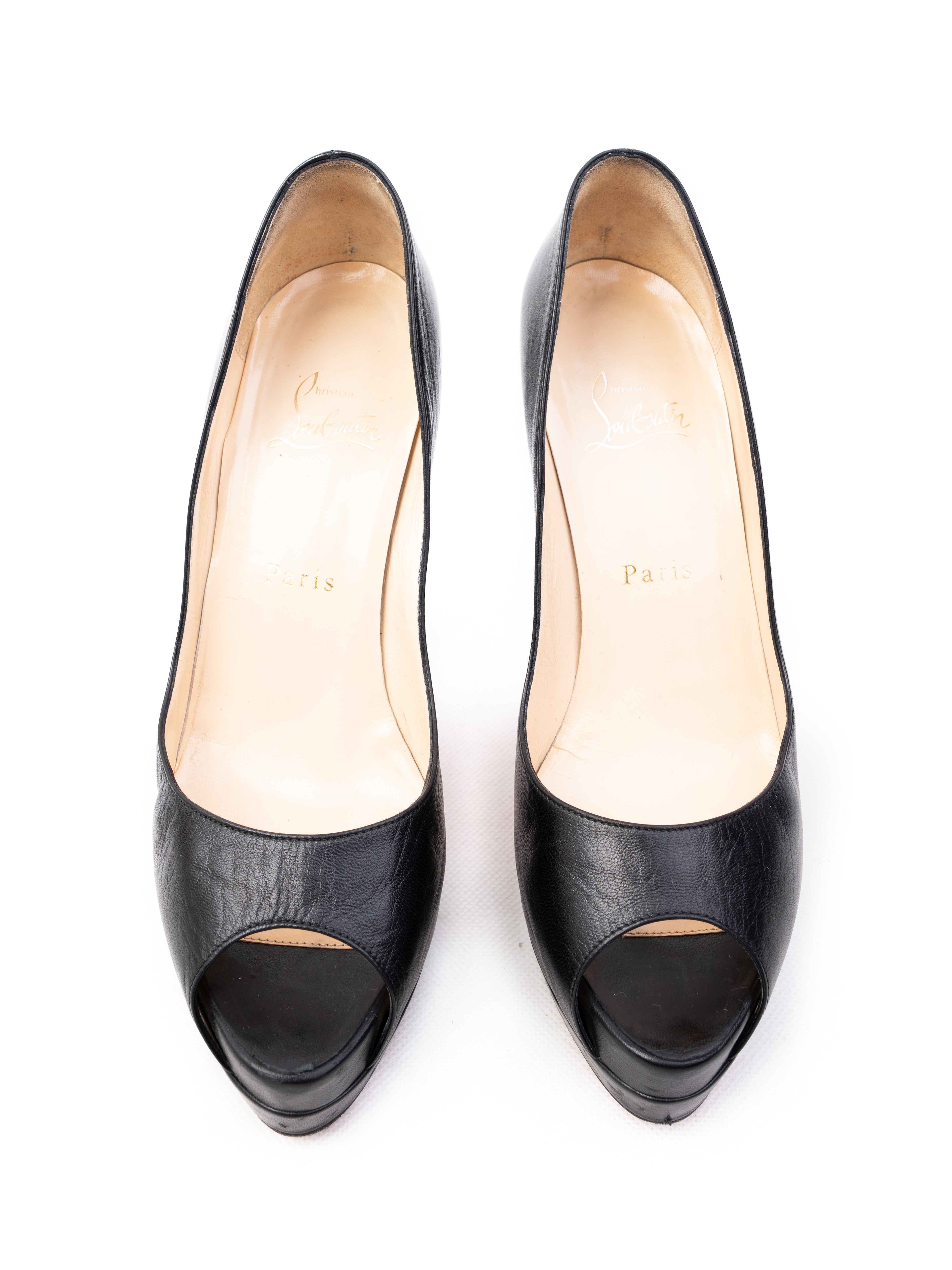 Christian Louboutin Black Leather Open Toe High Heels Size 37.5