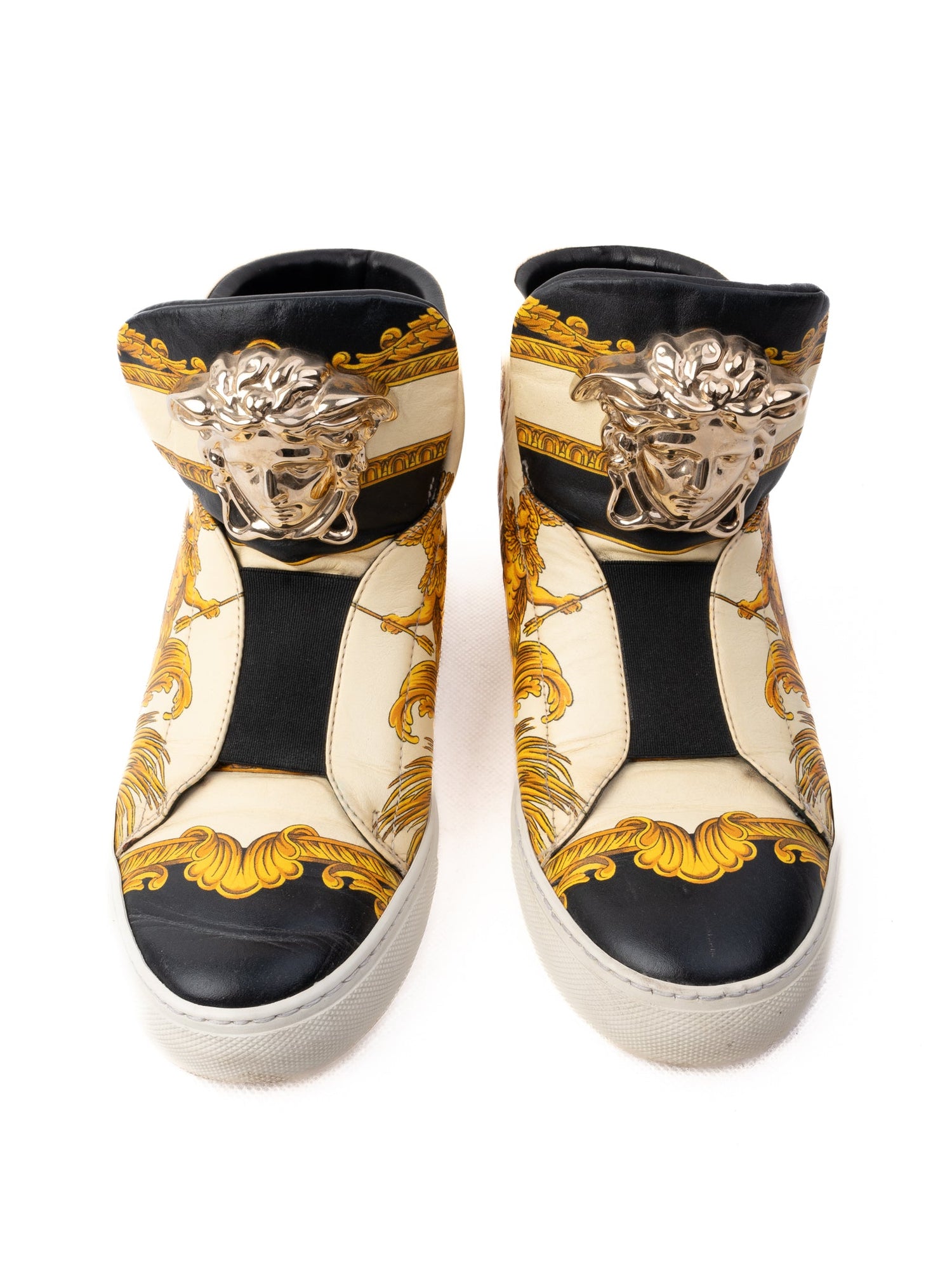 Versace High-Top Sneakers Gold Baroque Patterns Size 38 Excellent
