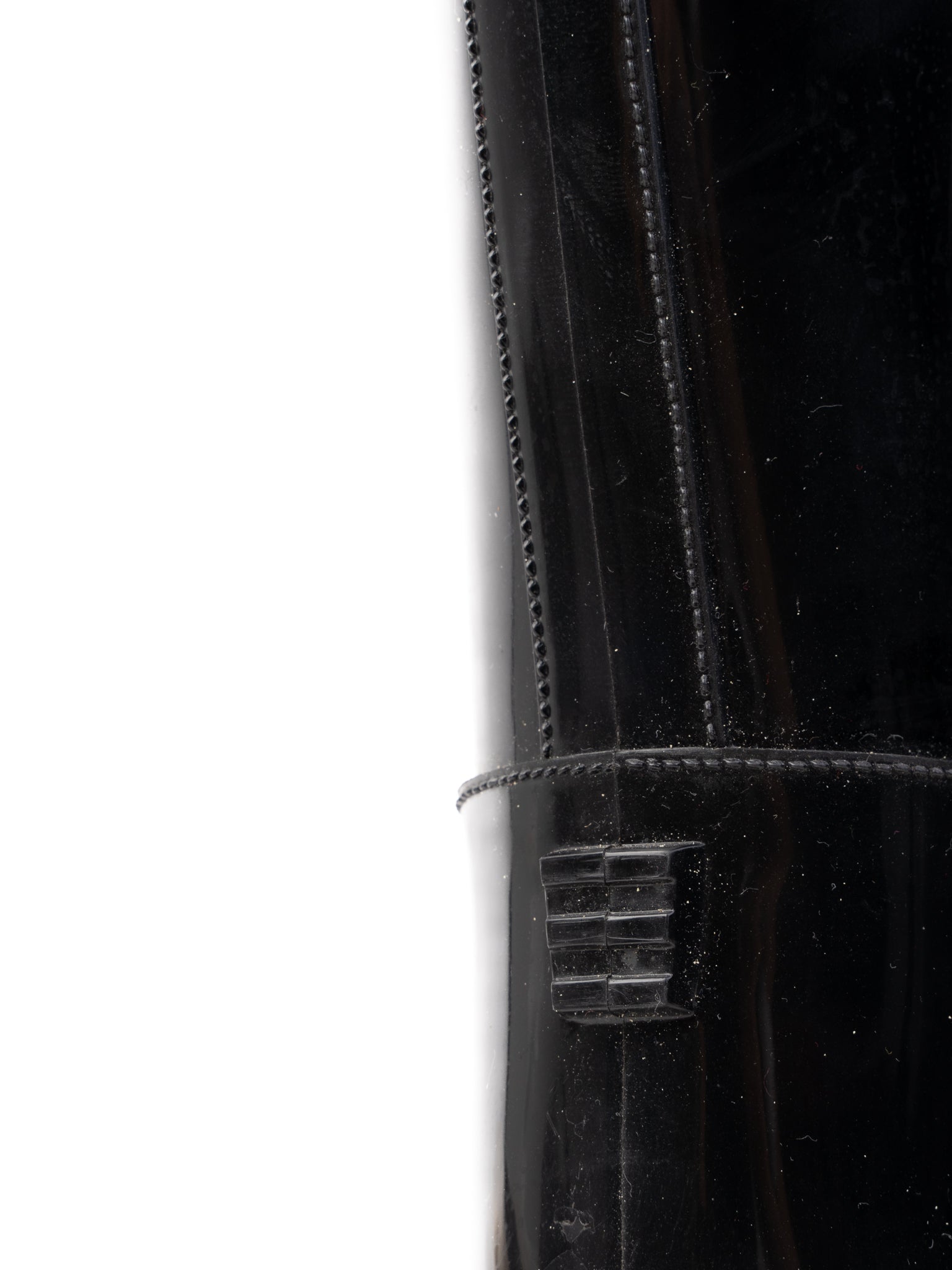 Excellent Love Moschino Black Knee-High Rain Boots with Gold Chain Detail