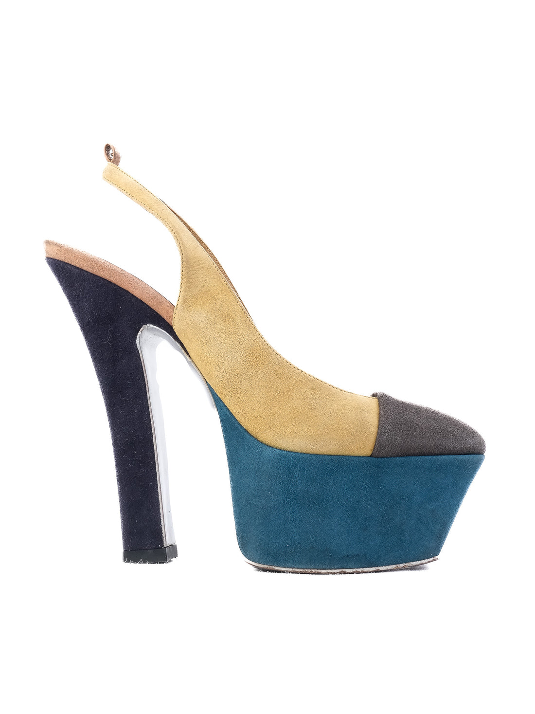 Excellent Yves Saint Laurent Multicolored Slingback Platform Heels Size 35.5