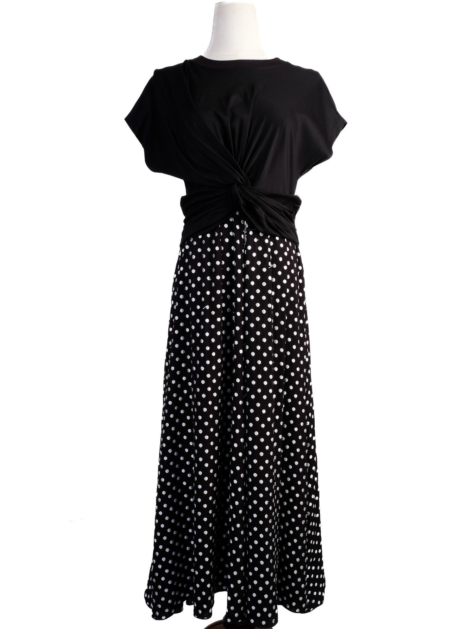Excellent Sportmax Black Dress M Knotted Top Polka Dot Skirt