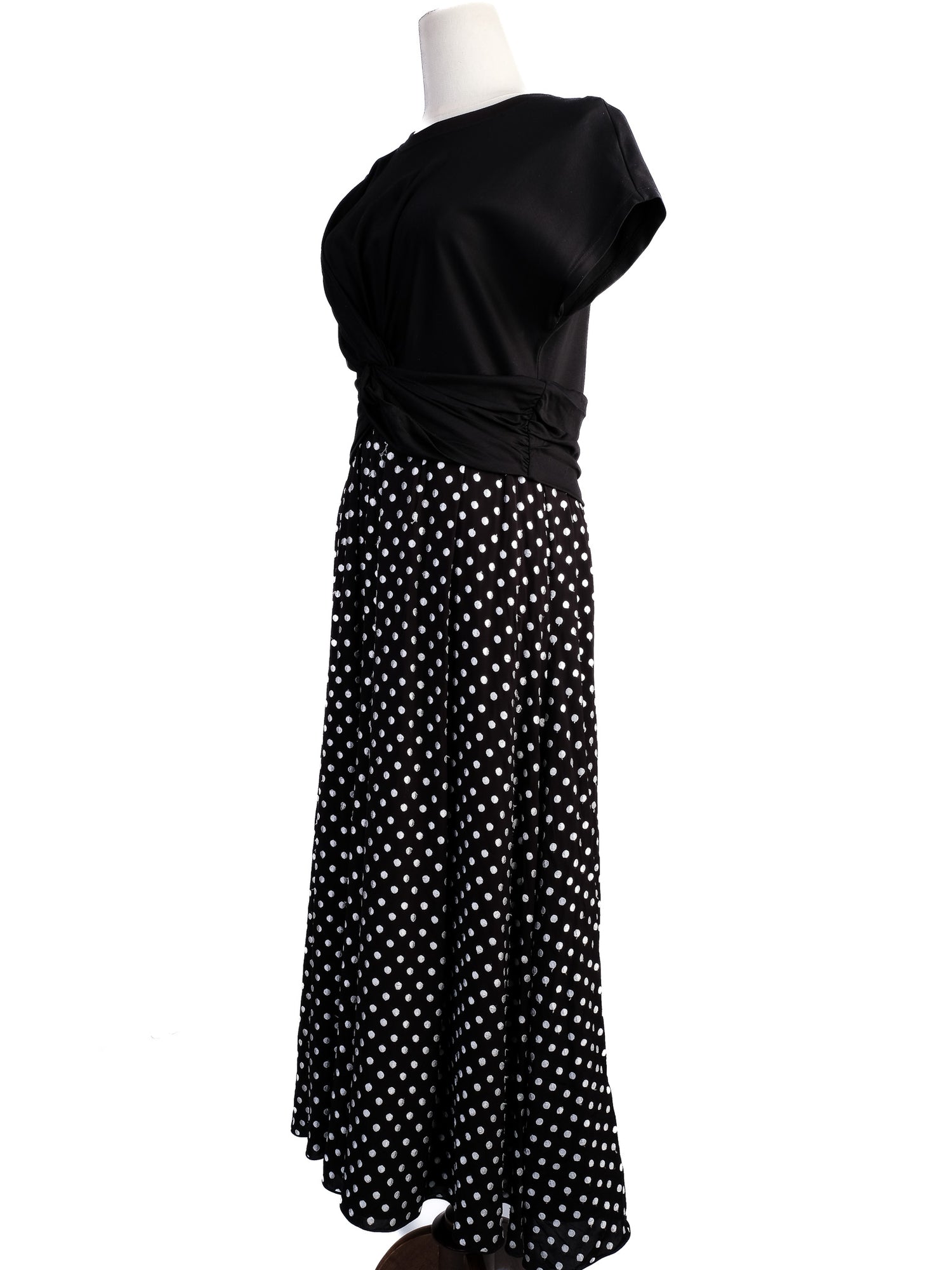 Excellent Sportmax Black Dress M Knotted Top Polka Dot Skirt
