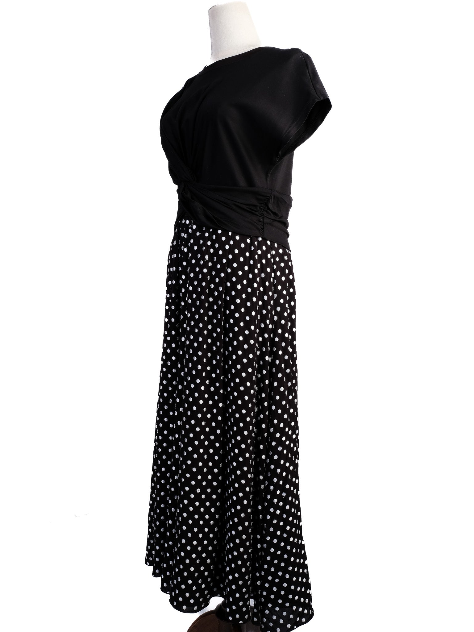 Excellent Sportmax Black Dress M Knotted Top Polka Dot Skirt