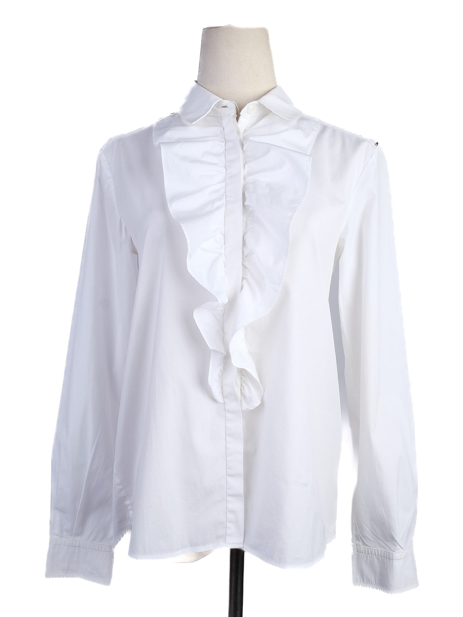 Sportmax White Cotton Blouse with Ruffle Detail Size XS Excellent