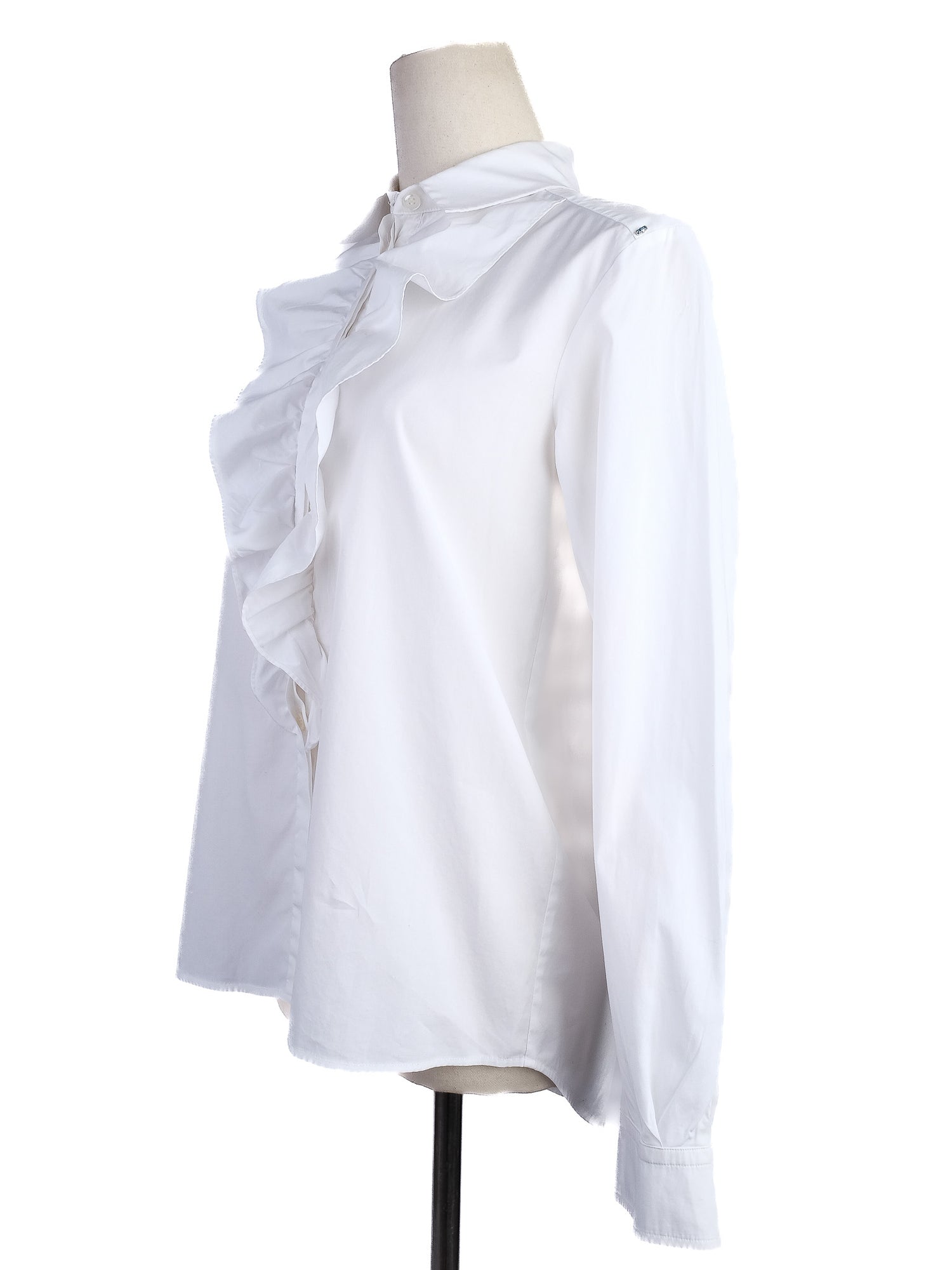 Sportmax White Cotton Blouse with Ruffle Detail Size XS Excellent