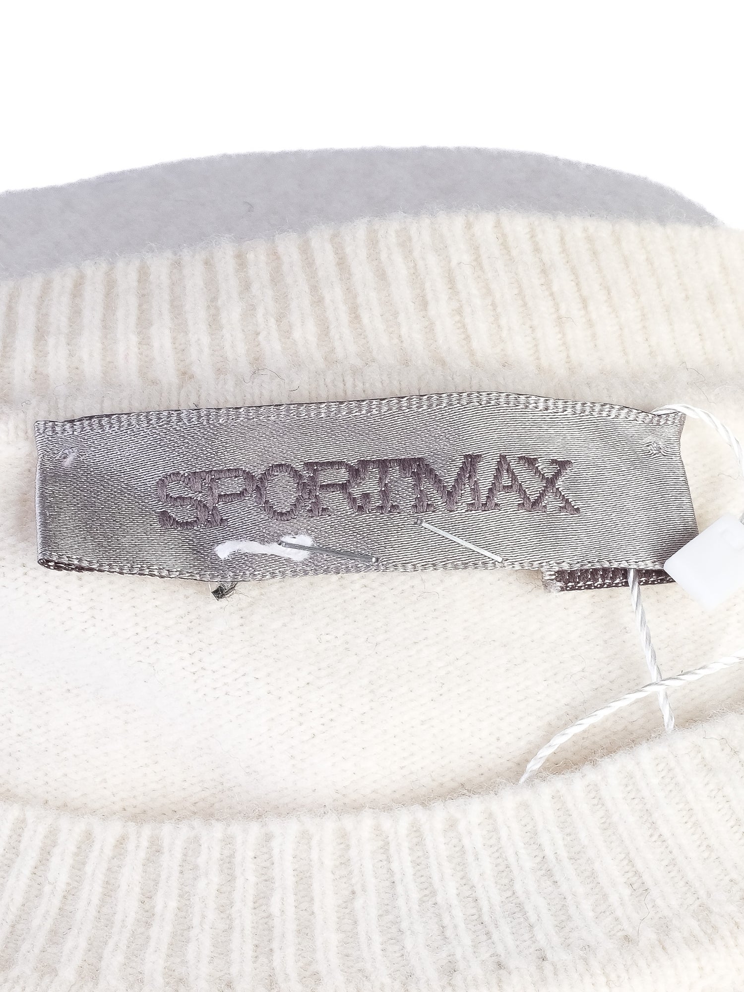 Excellent Sportmax White Wool Sweater Size S with Black Pom-Poms