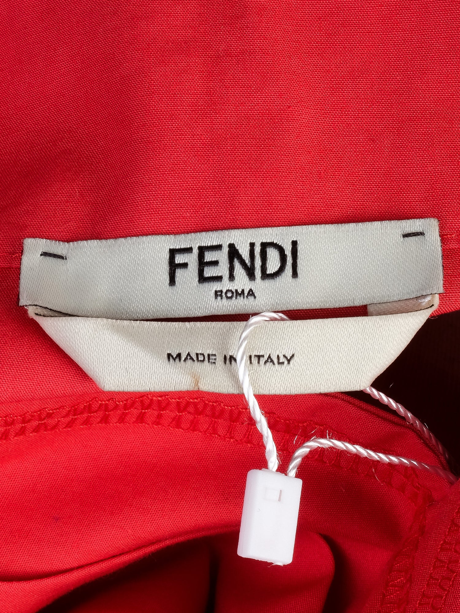 Excellent Fendi Red Cotton Deep V-Neck Gathered Dress for Women