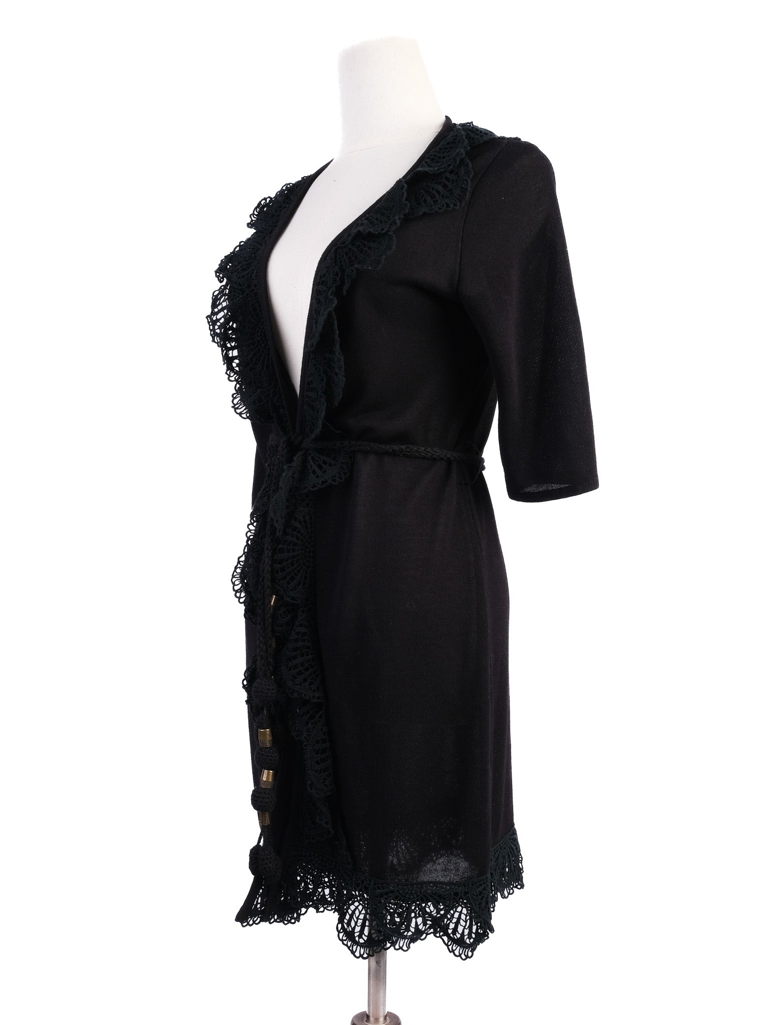 Excellent Marc Jacobs Black Wool Cardigan with Lace Trim, Size M