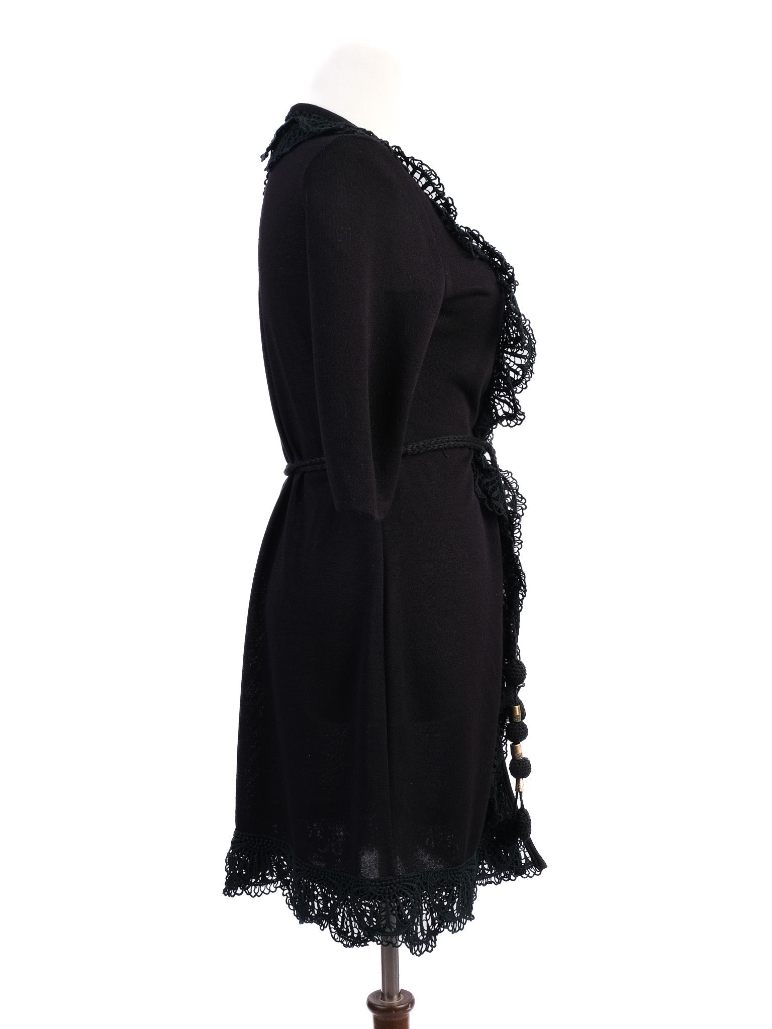 Excellent Marc Jacobs Black Wool Cardigan with Lace Trim, Size M