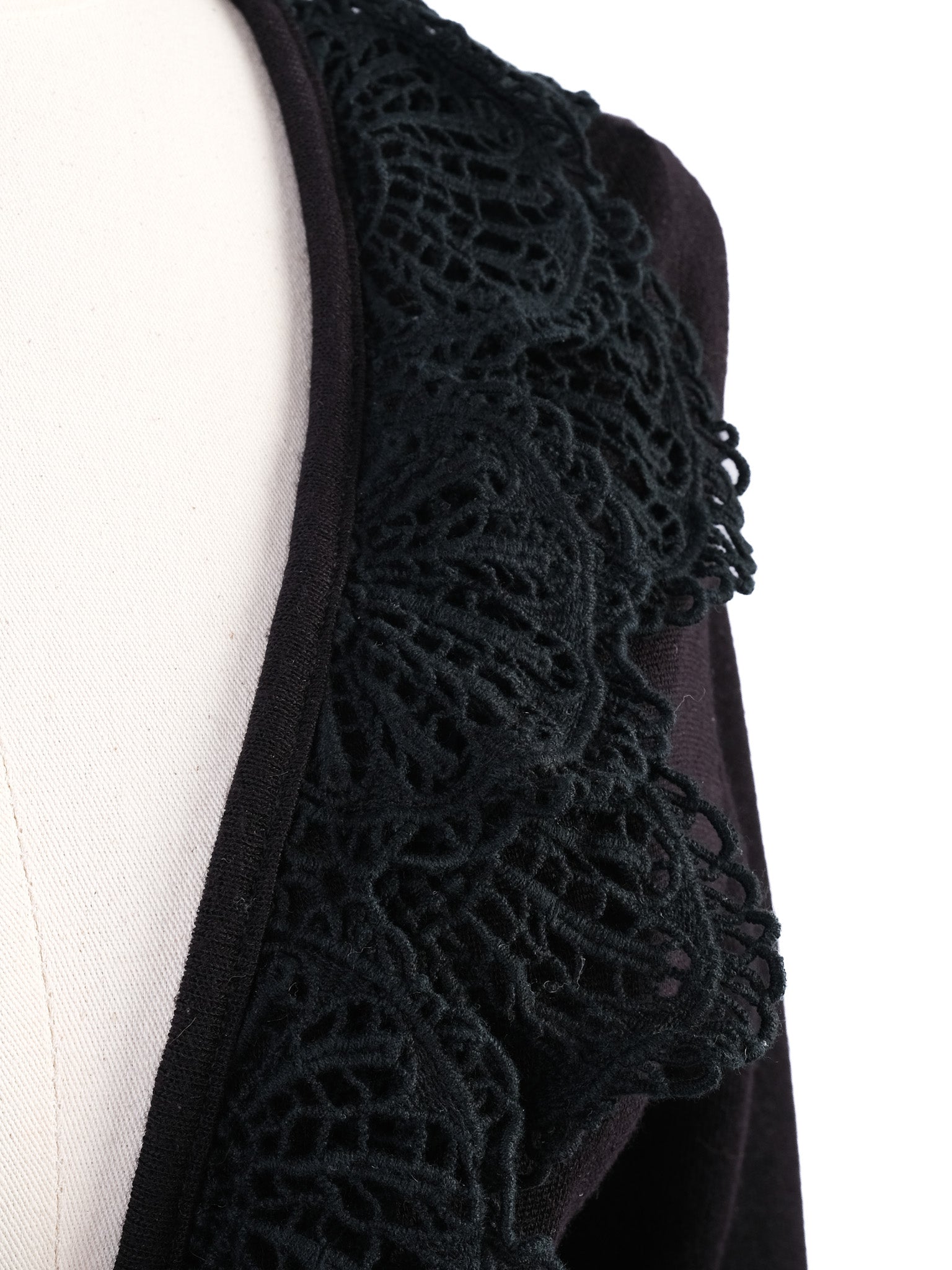 Excellent Marc Jacobs Black Wool Cardigan with Lace Trim, Size M