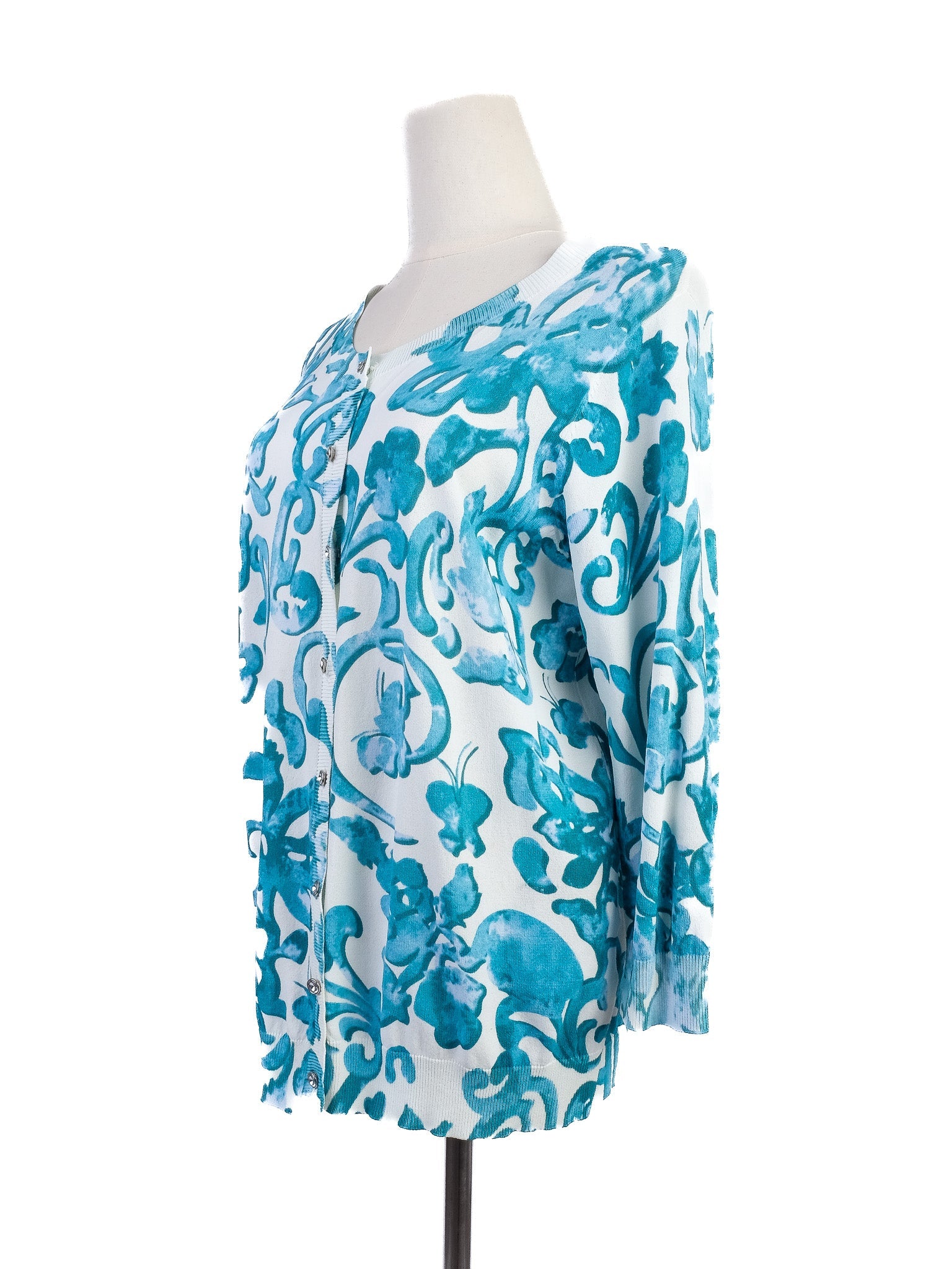 Excellent Luisa Spagnoli Blue Floral Cardigan Women&