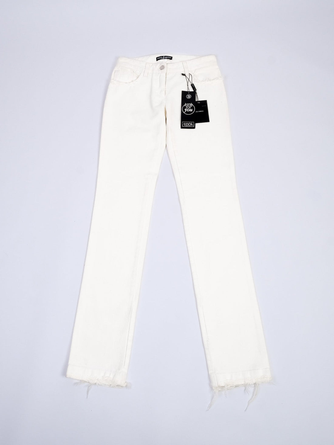 Excellent Dolce Gabbana White Frayed Hem Jeans Size XS