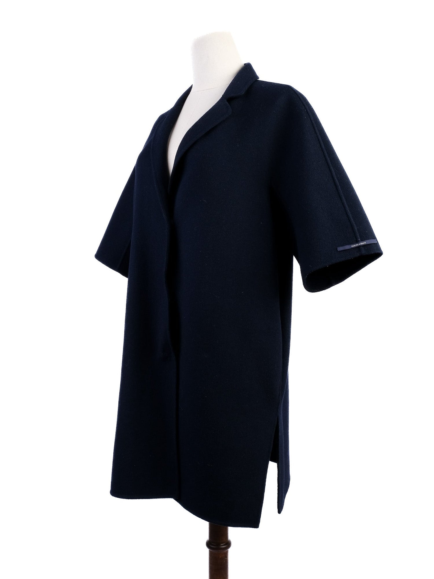 Excellent Max Mara Wool Navy Blue Short-Sleeved Coat Size M