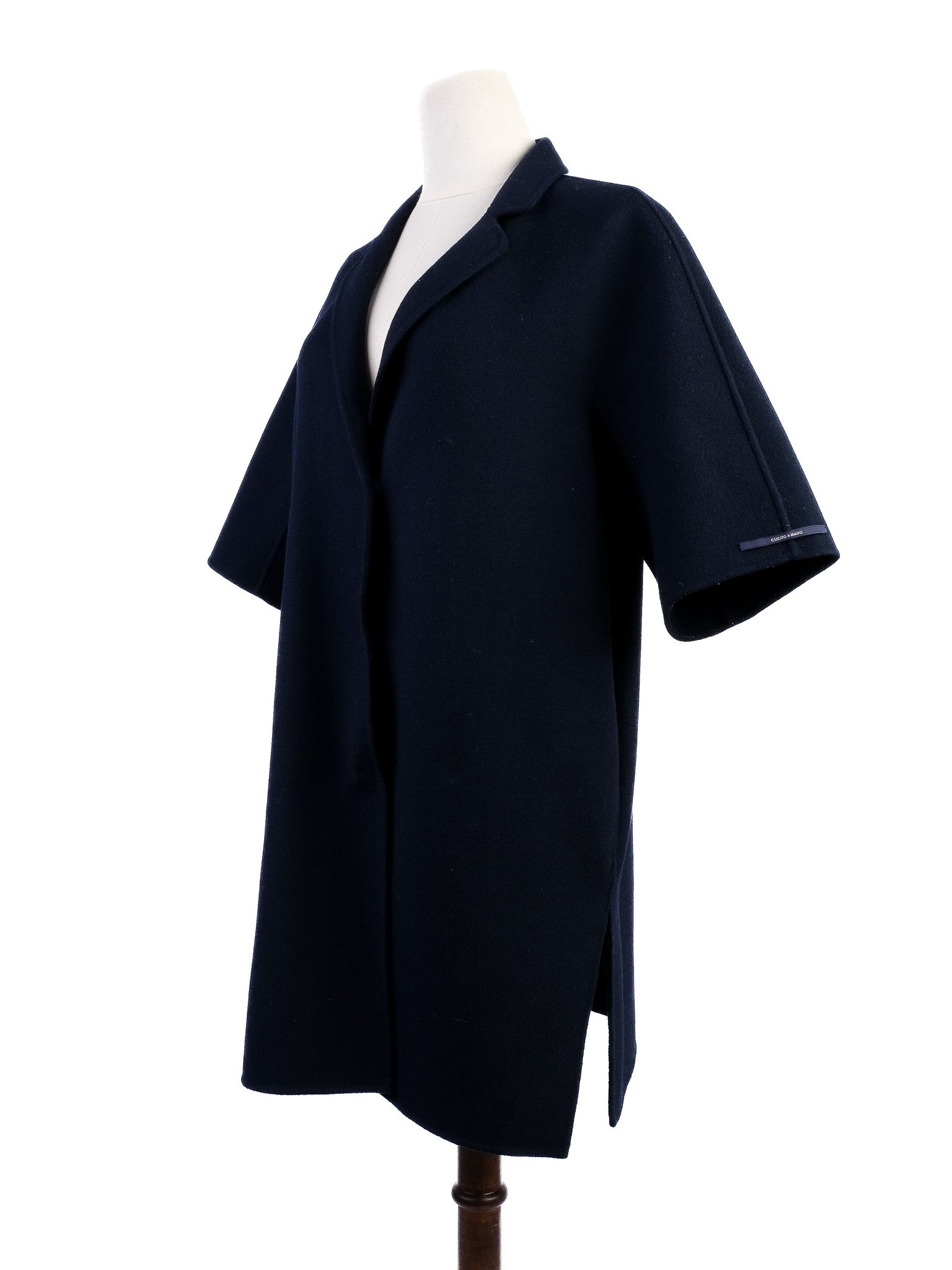 Excellent Max Mara Wool Navy Blue Short-Sleeved Coat Size M