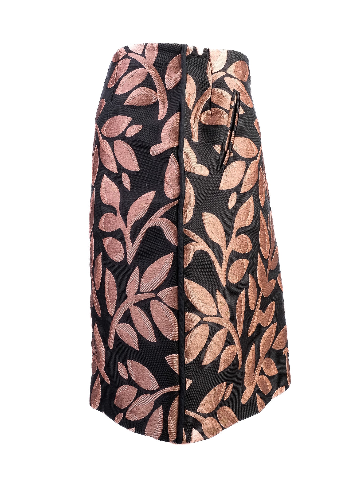 Excellent Marni Black Skirt with Pink Leaf Pattern Size M