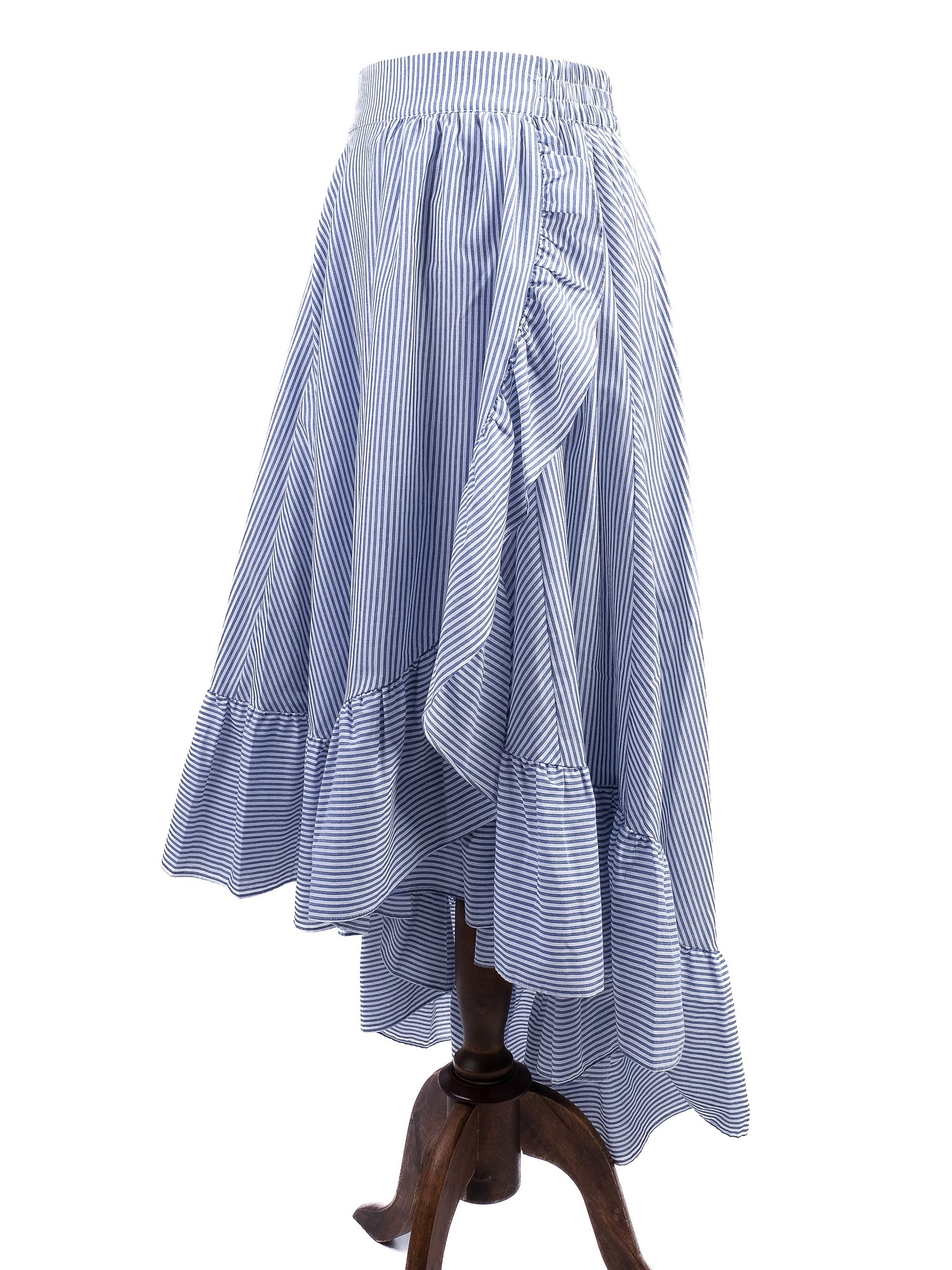 Excellent Maje Ruffled Skirt Blue White Stripes Size S