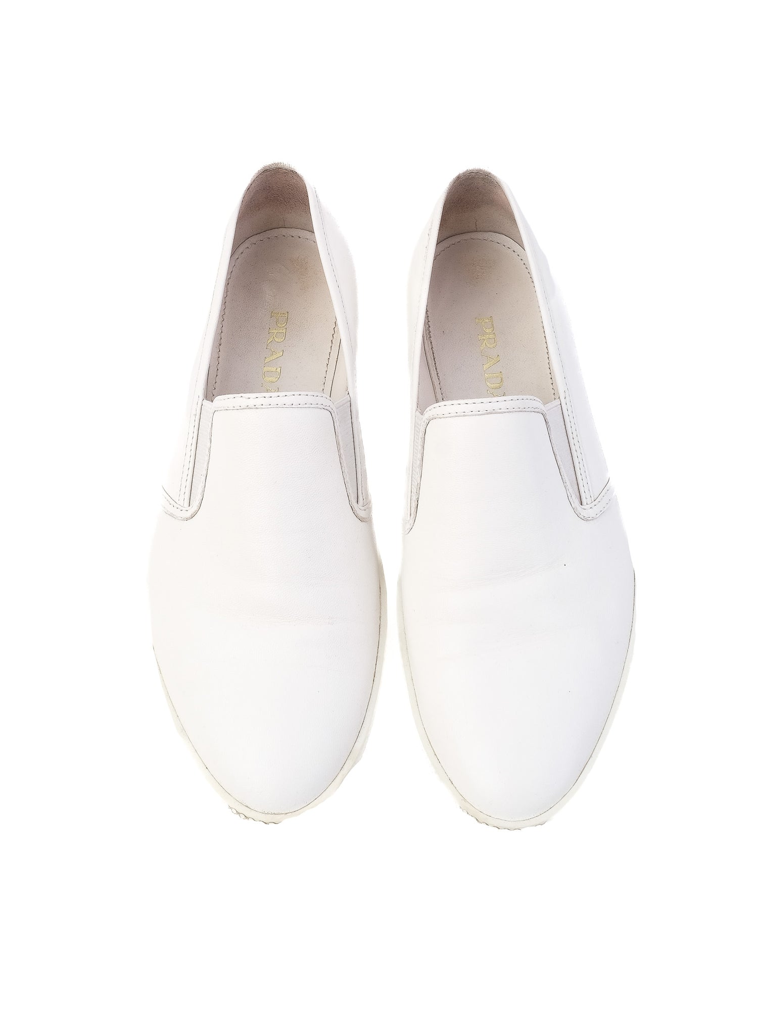 Excellent Prada White Leather Slip-On Shoes Size 37 for Women