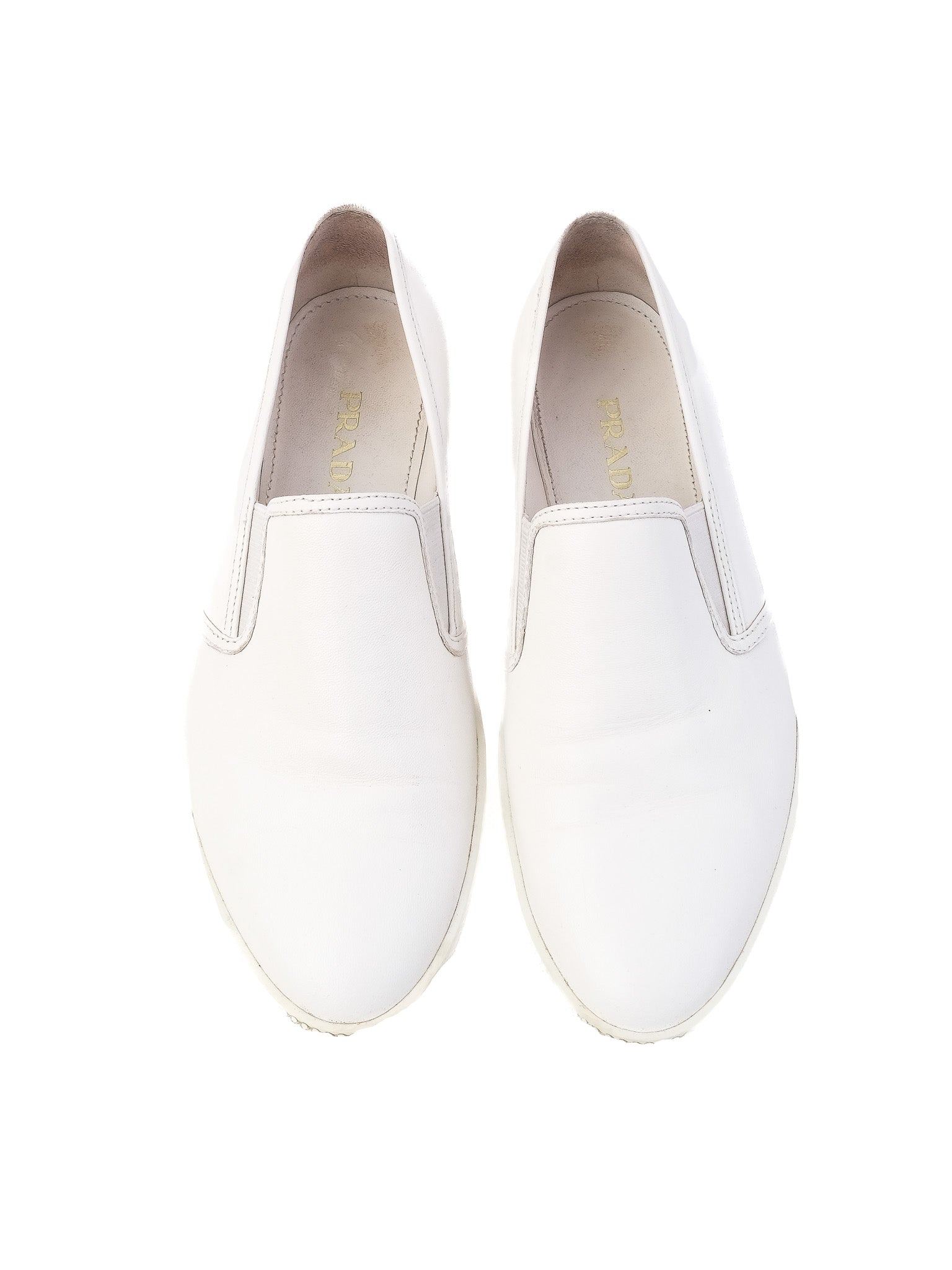 Excellent Prada White Leather Slip-On Shoes Size 37 for Women