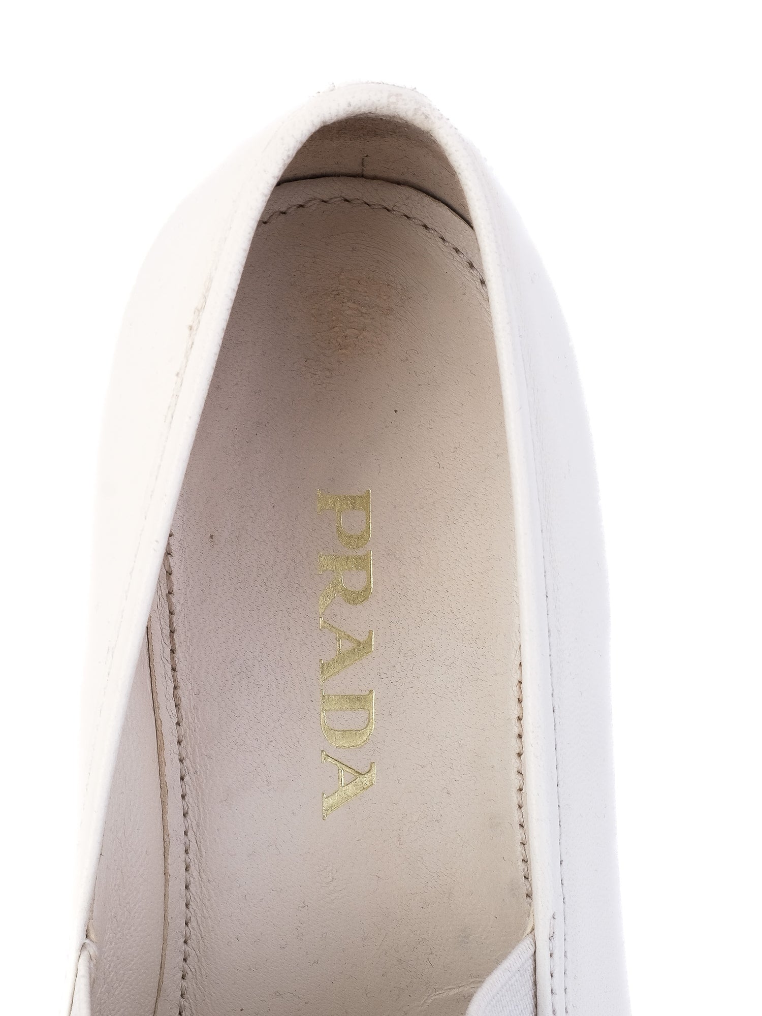 Excellent Prada White Leather Slip-On Shoes Size 37 for Women