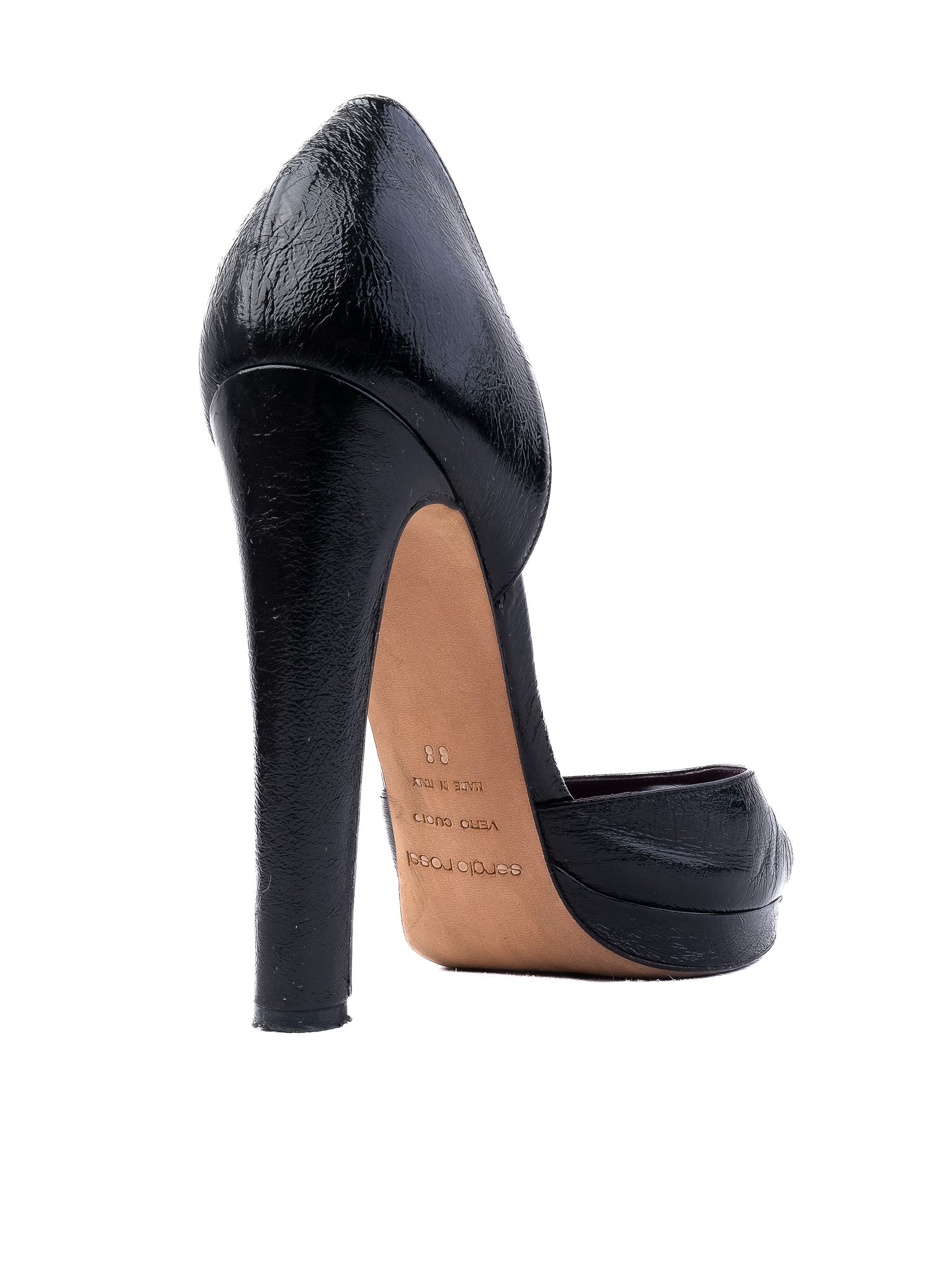 Sergio Rossi Black Leather High Heels Size 38 Peep Toe Stiletto