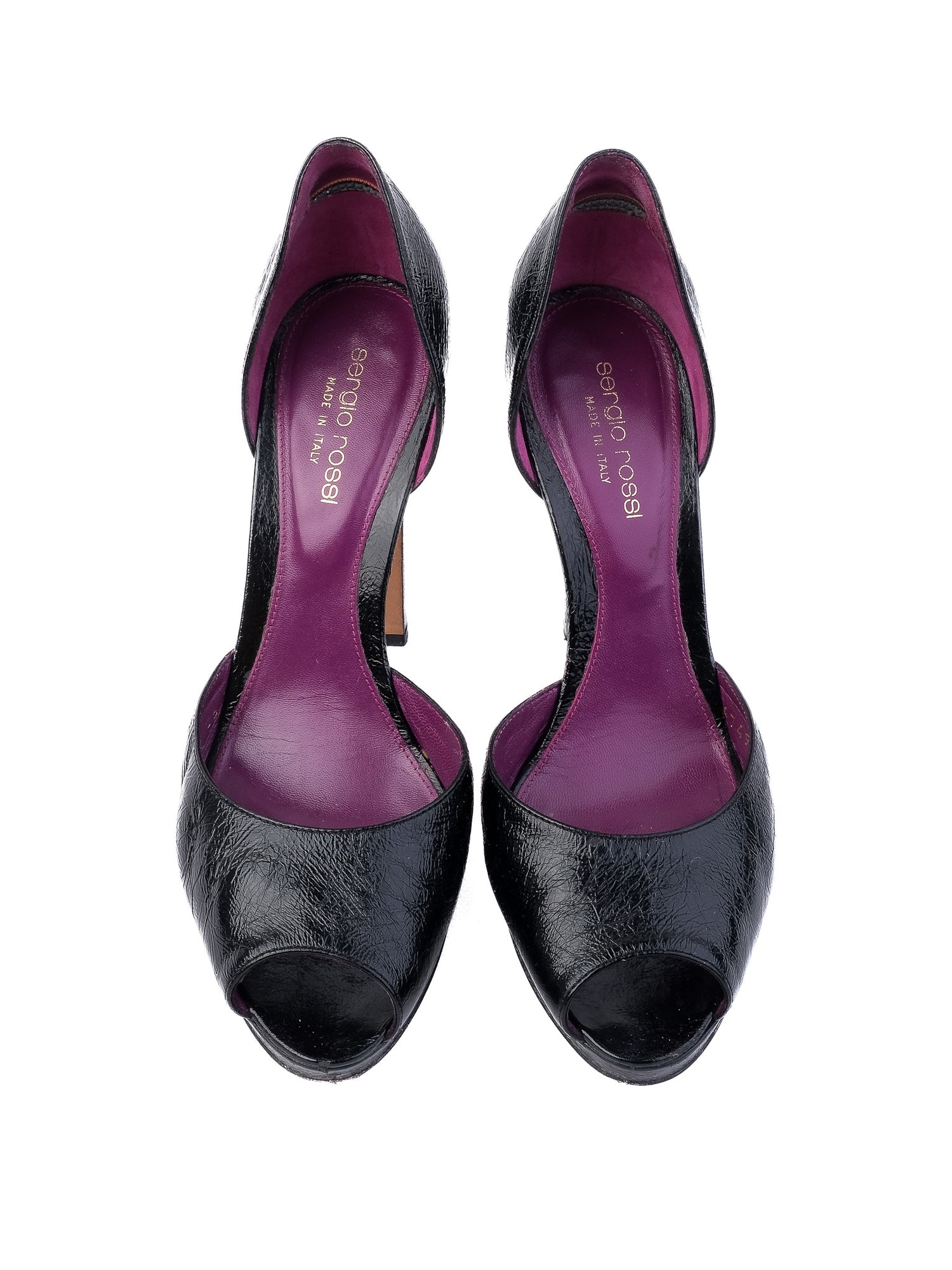 Sergio Rossi Black Leather High Heels Size 38 Peep Toe Stiletto