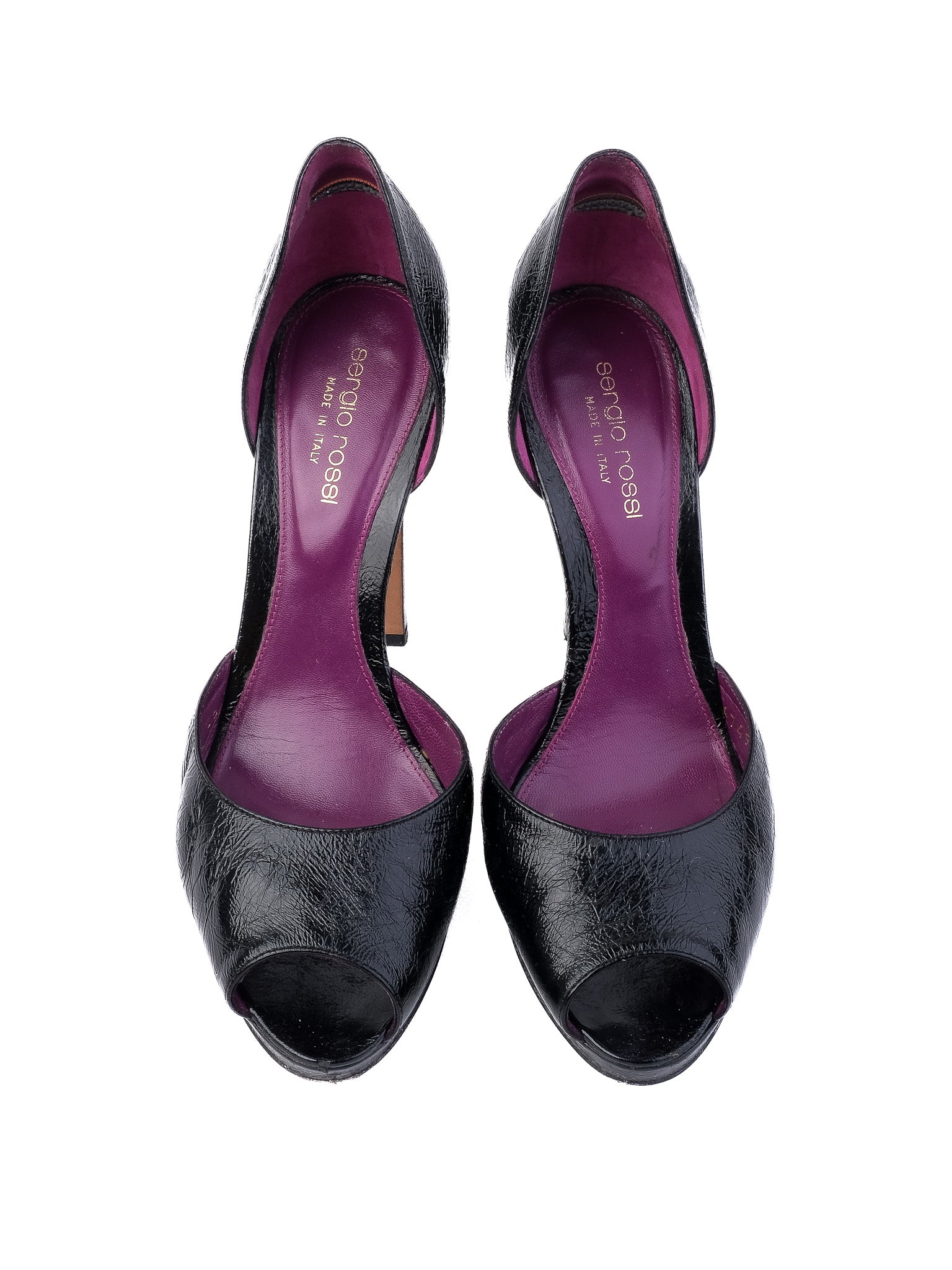 Sergio Rossi Black Leather High Heels Size 38 Peep Toe Stiletto