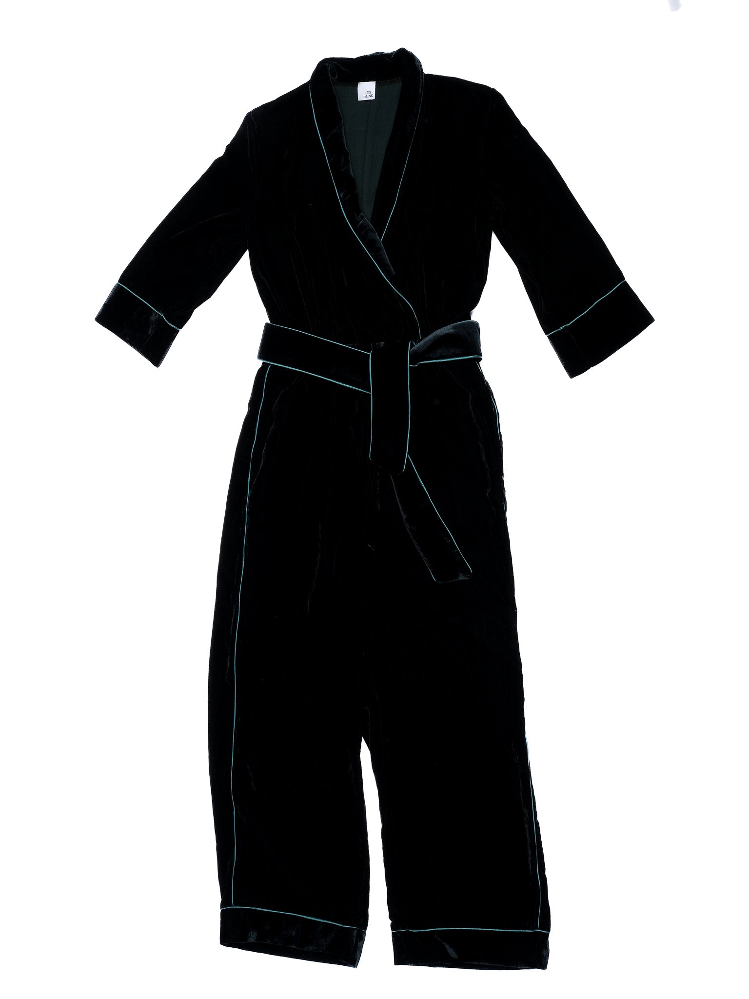 Excellent Iris&Ink Green Polyester Robe M with Contrasting Trim