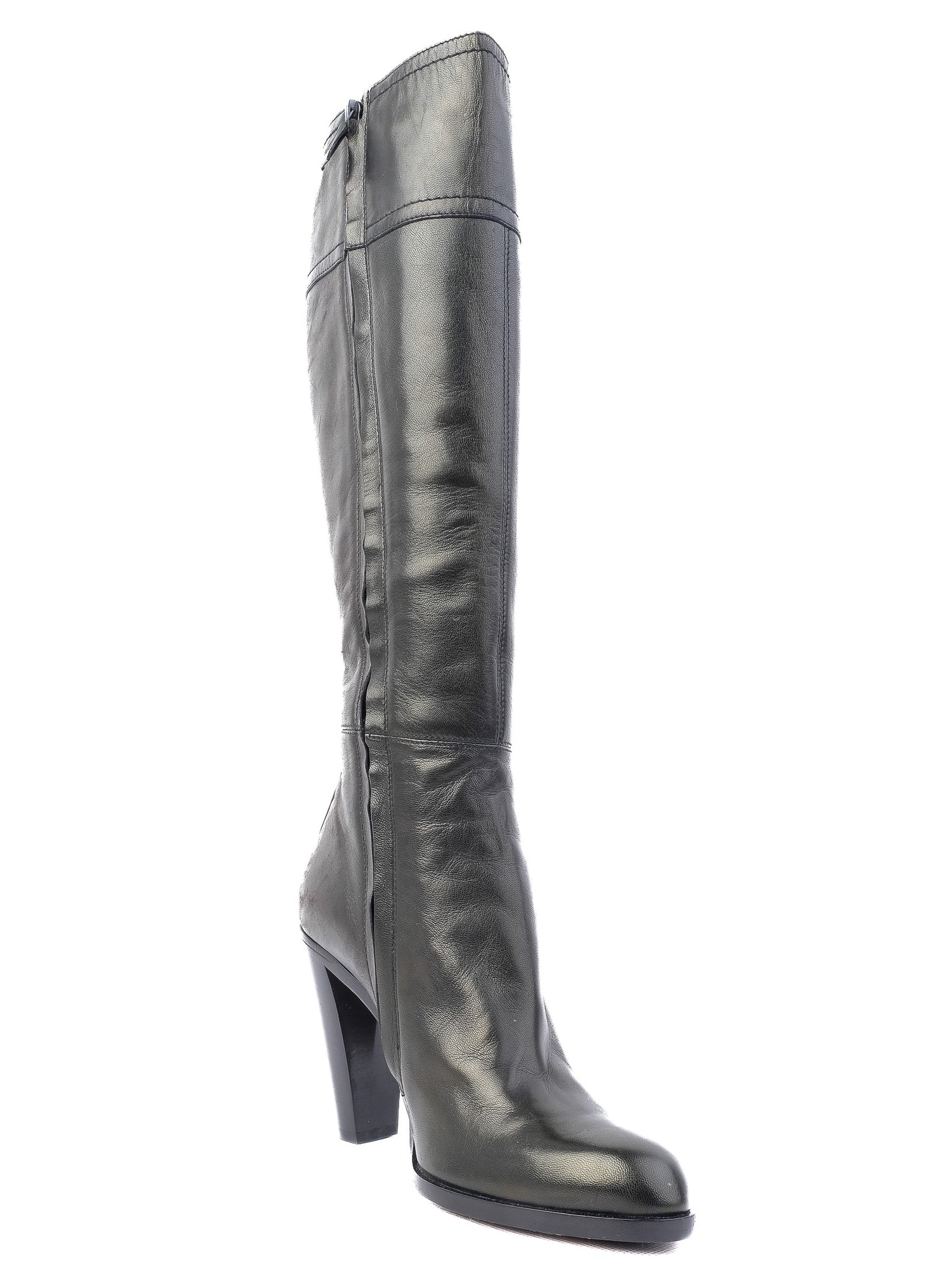 Perfect Costume National Black Leather Knee-High Heeled Boots Size 36.5
